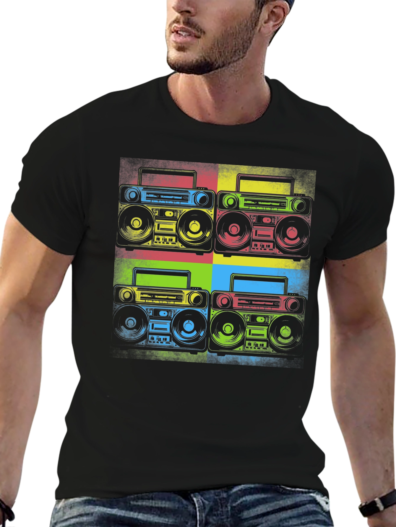 Retro Boombox Pop Art Graphic Tee - Classic Style