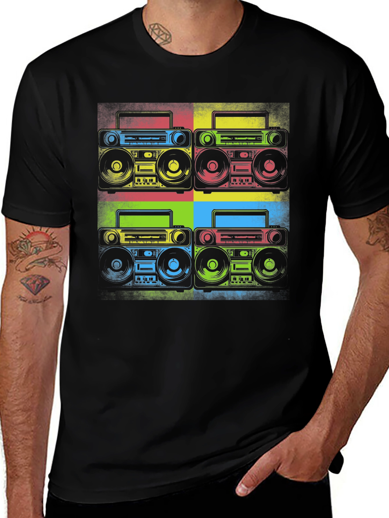 Retro Boombox Pop Art Graphic Tee - Classic Style