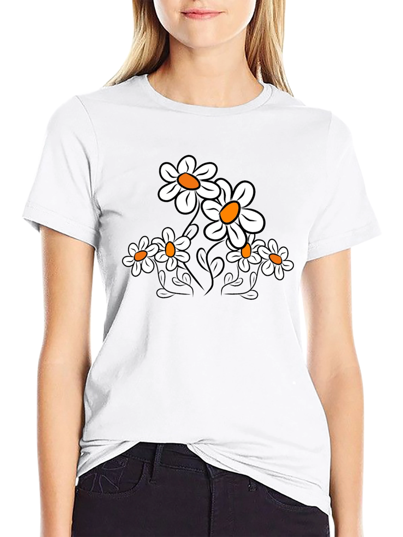 Floral Print T-Shirt - Black