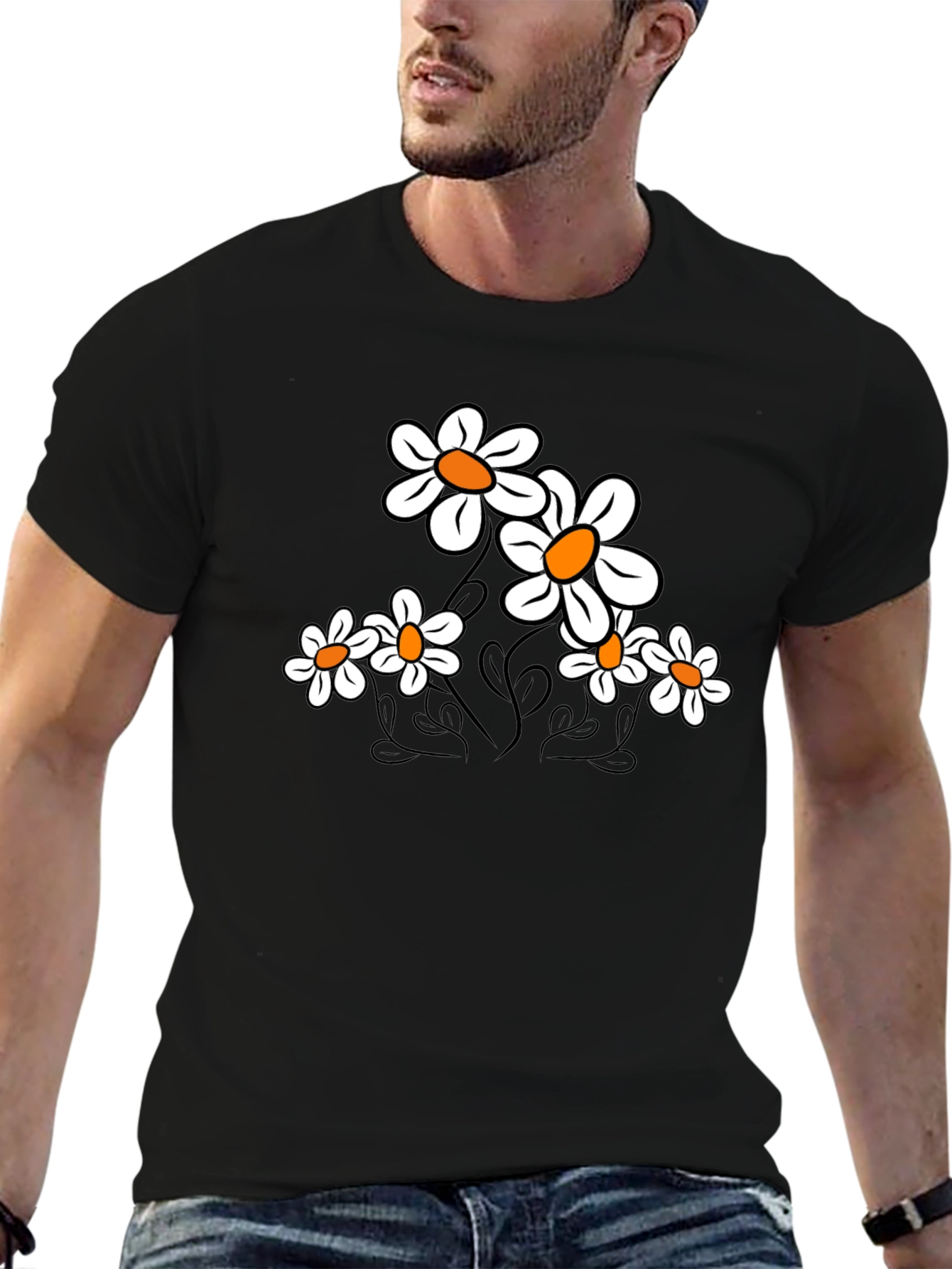 Floral Print T-Shirt - Black