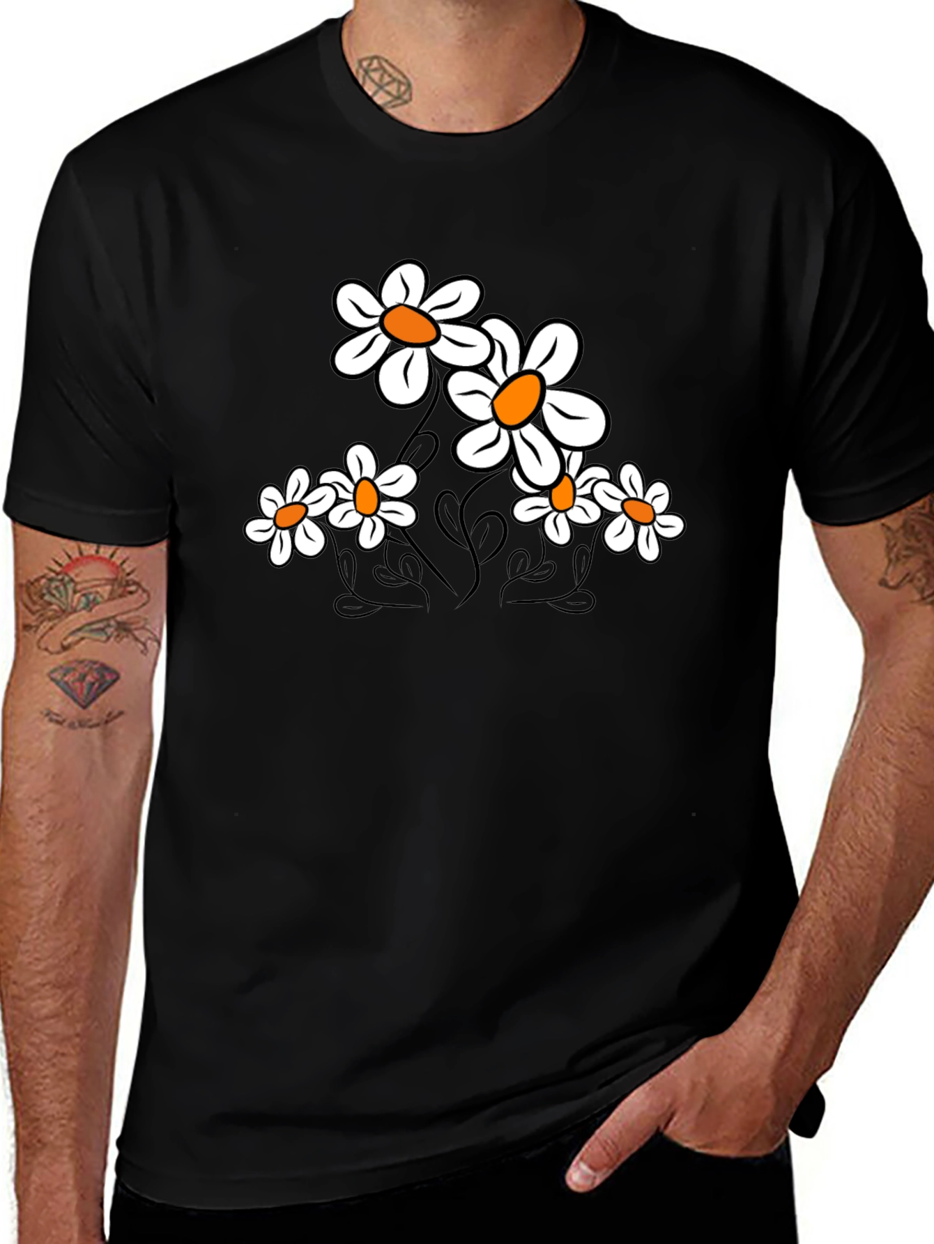 Floral Print T-Shirt - Black