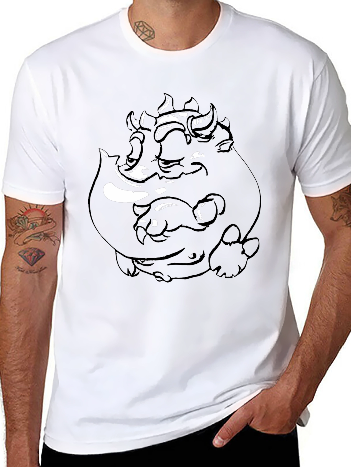Graphic Black Tee: Three-Headed Monster Design