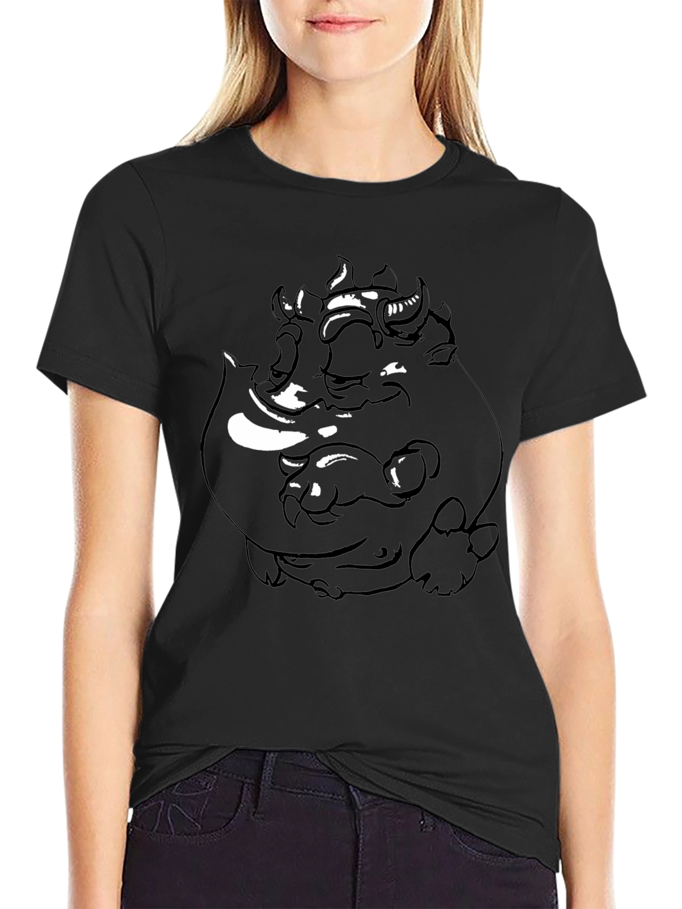 Graphic Black Tee: Three-Headed Monster Design