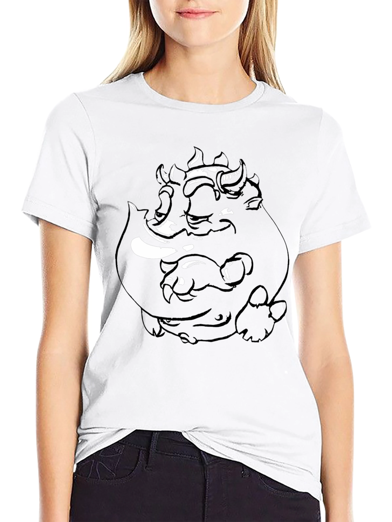Graphic Black Tee: Three-Headed Monster Design