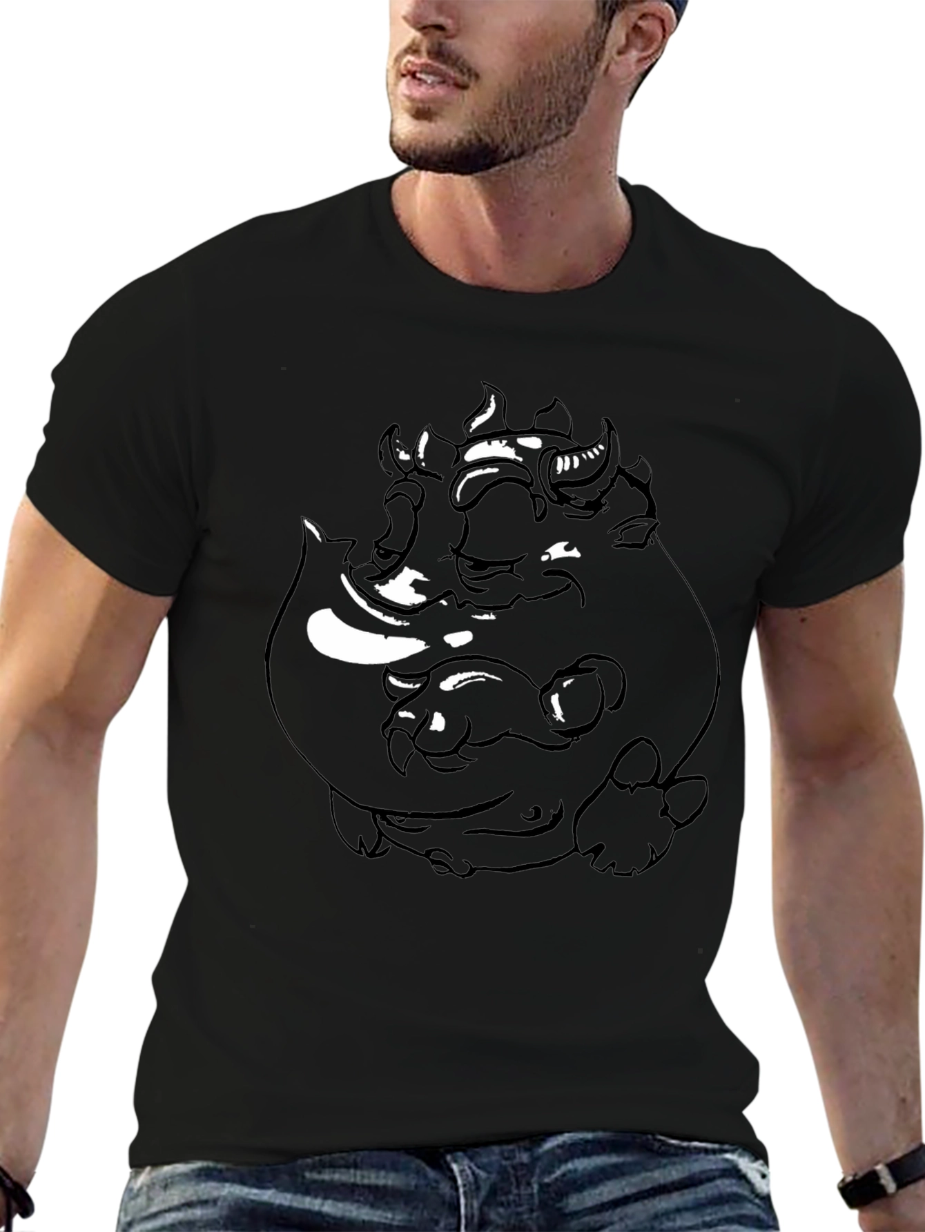 Graphic Black Tee: Three-Headed Monster Design
