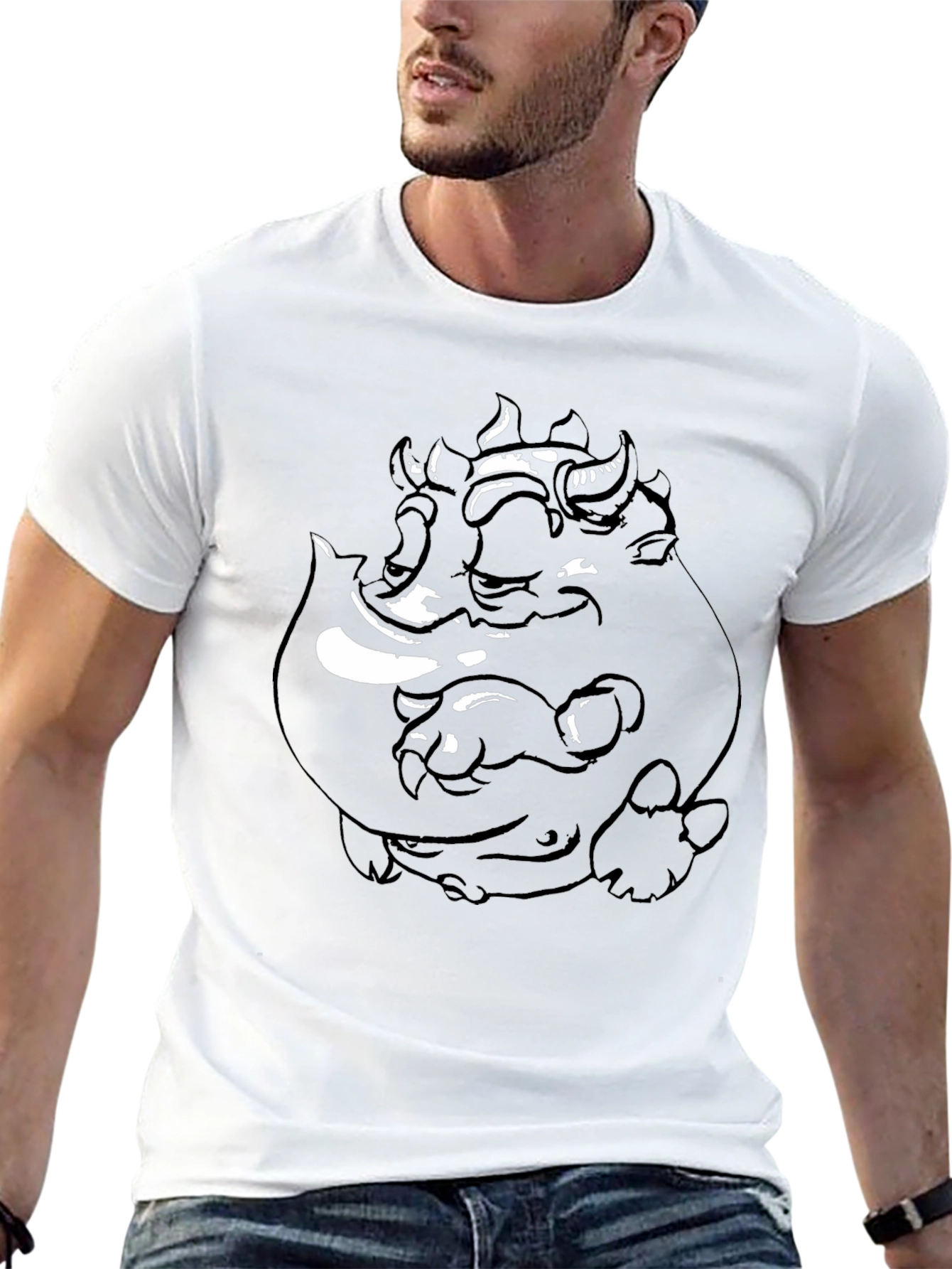 Graphic Black Tee: Three-Headed Monster Design