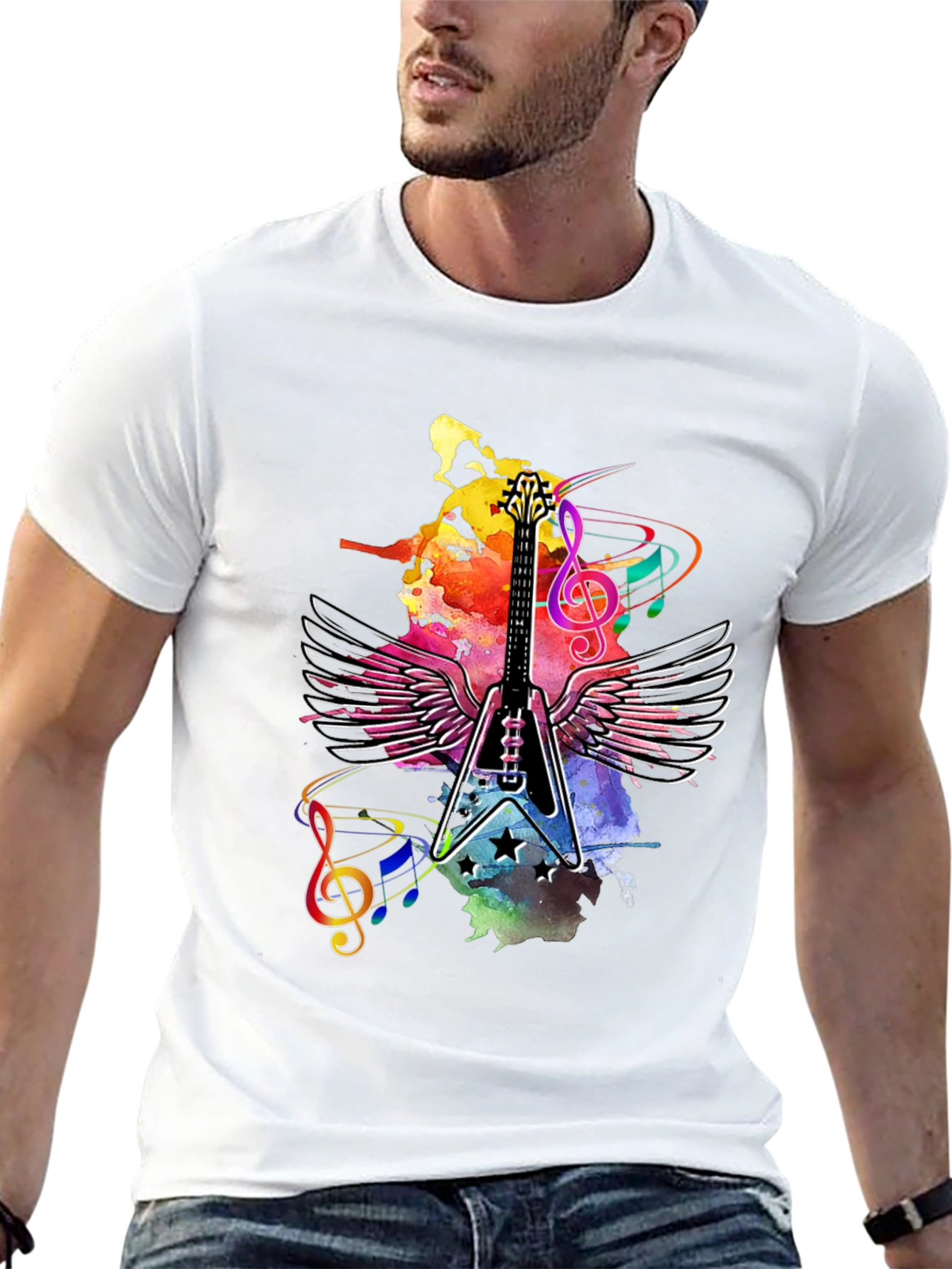 Guitar Wings Mens Black Graphic Tee