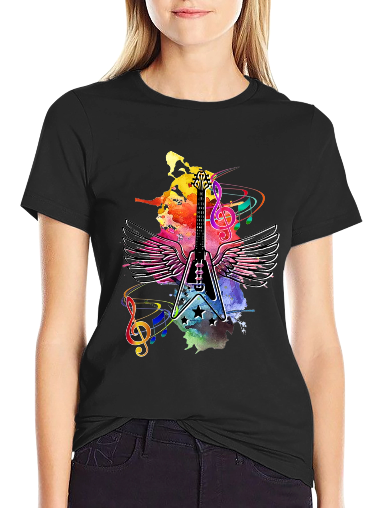 Guitar Wings Mens Black Graphic Tee