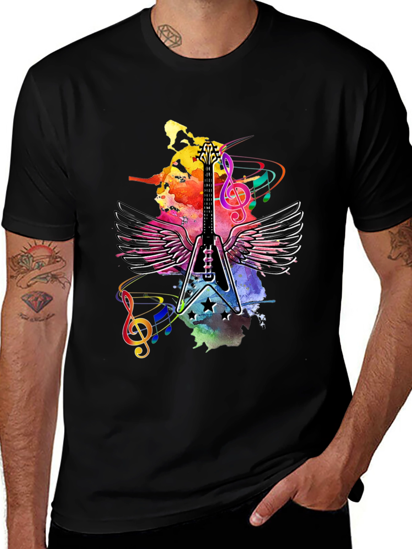 Guitar Wings Mens Black Graphic Tee