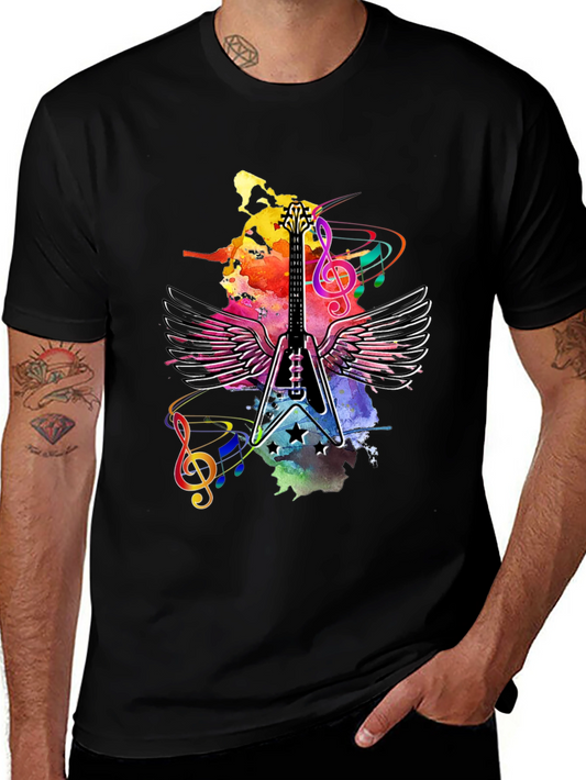 Guitar Wings Mens Black Graphic Tee