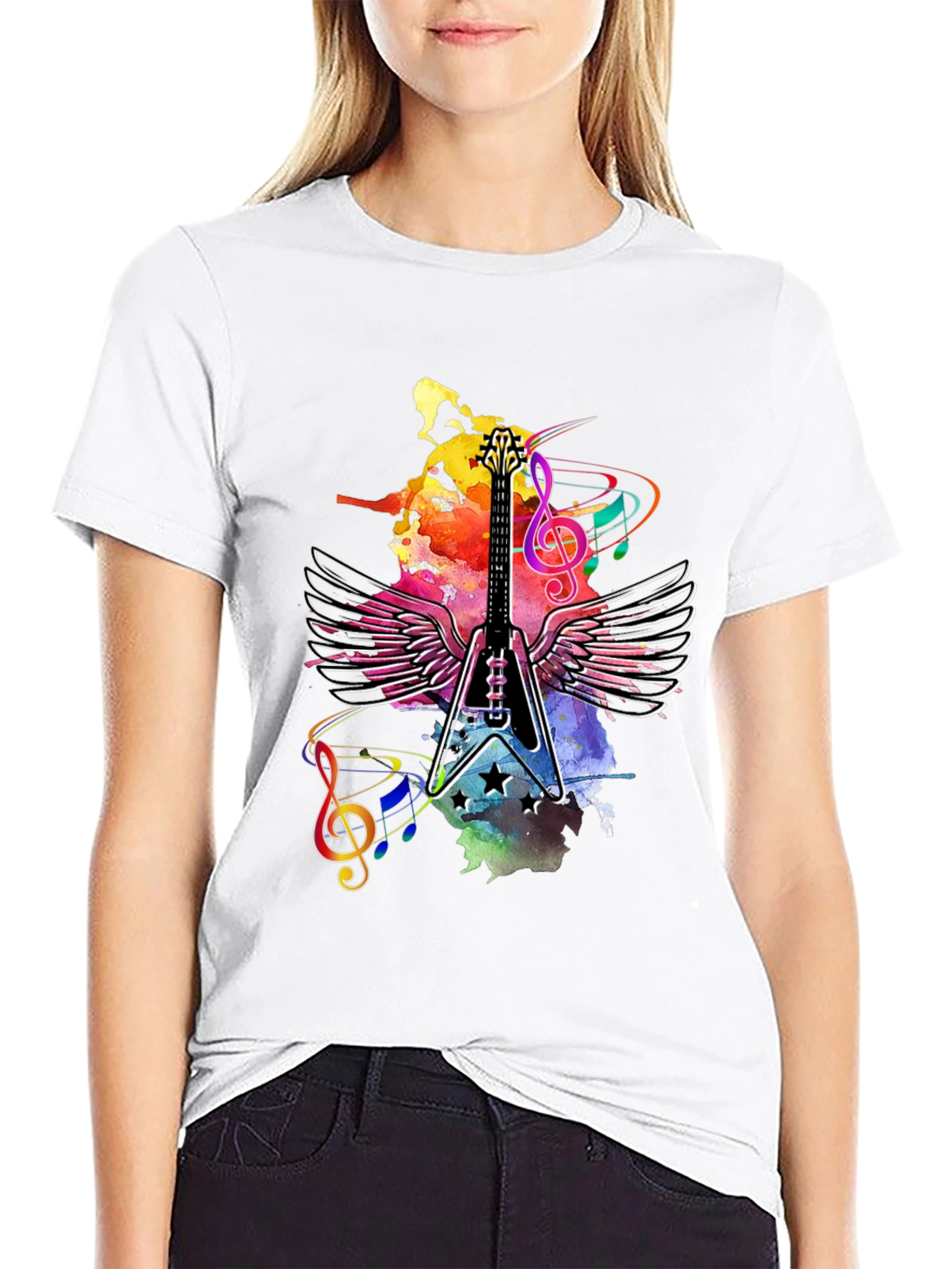 Guitar Wings Mens Black Graphic Tee