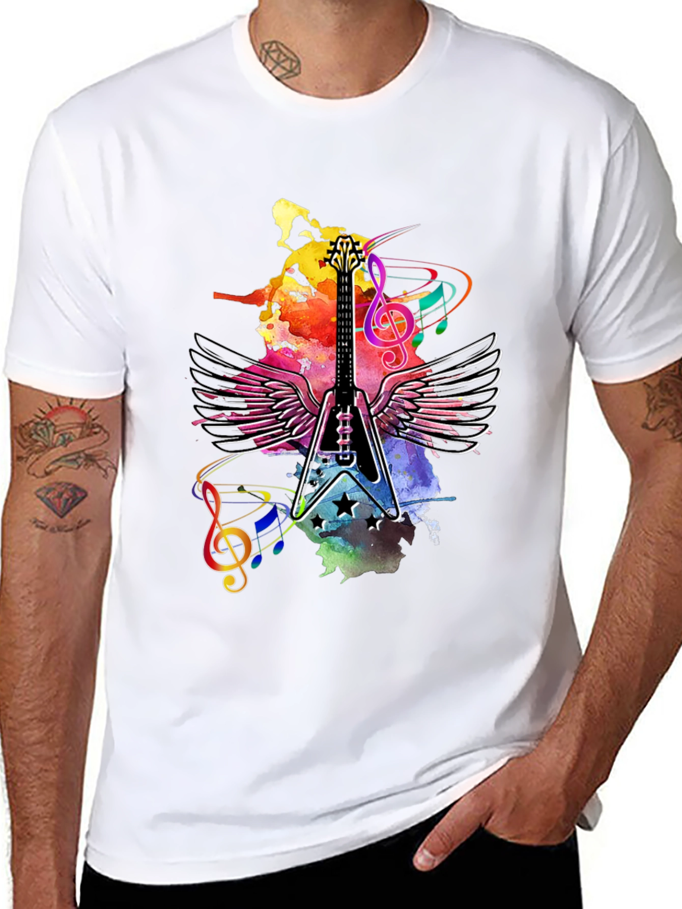 Guitar Wings Mens Black Graphic Tee