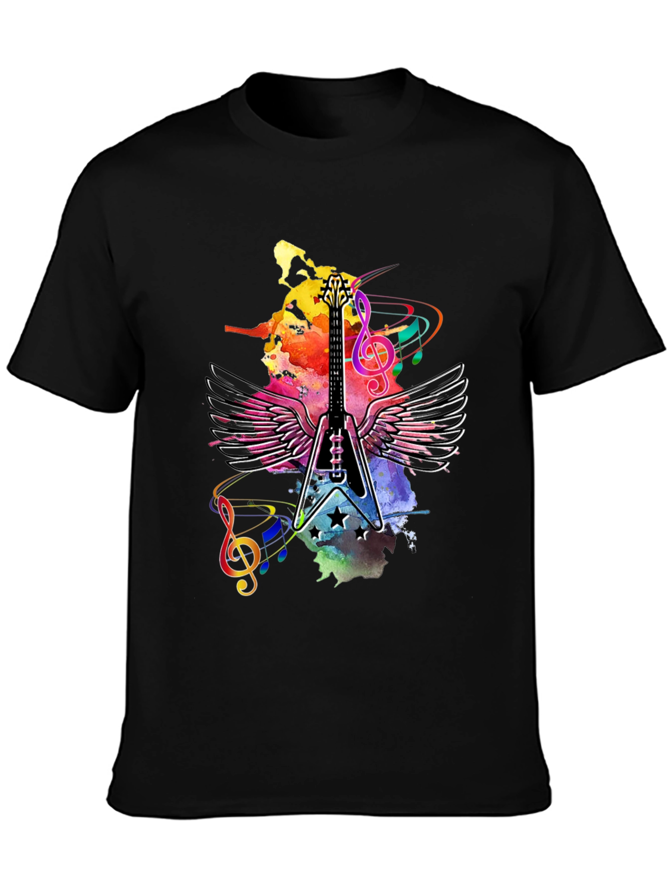 Guitar Wings Mens Black Graphic Tee