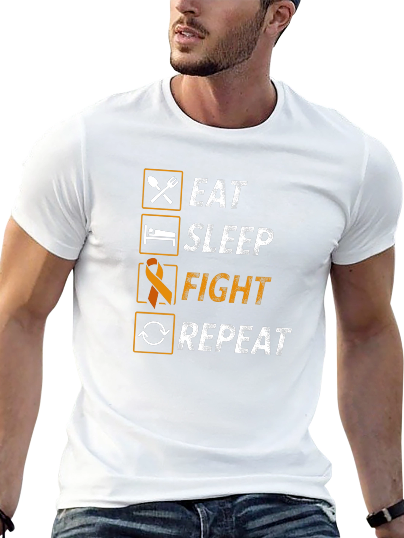 Eat Sleep Fight Repeat T-Shirt - Awareness Ribbon Tee