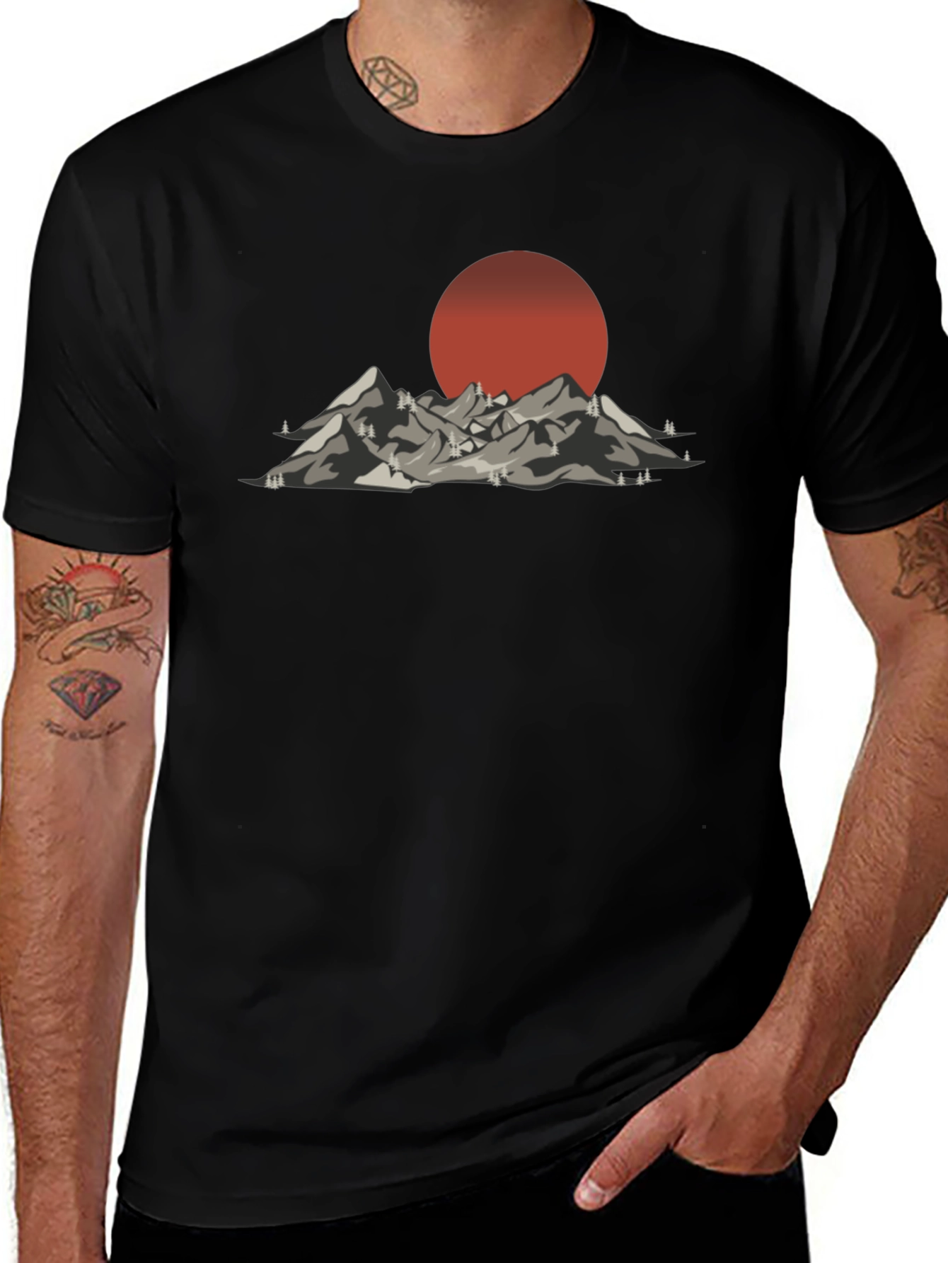Mountain Sunset Graphic Tee - Black