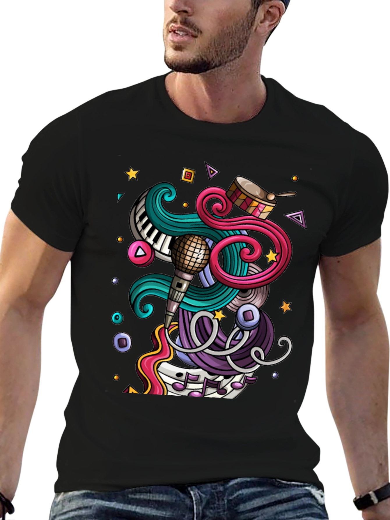 Music Lover Graphic Tee - Black Cotton T-Shirt