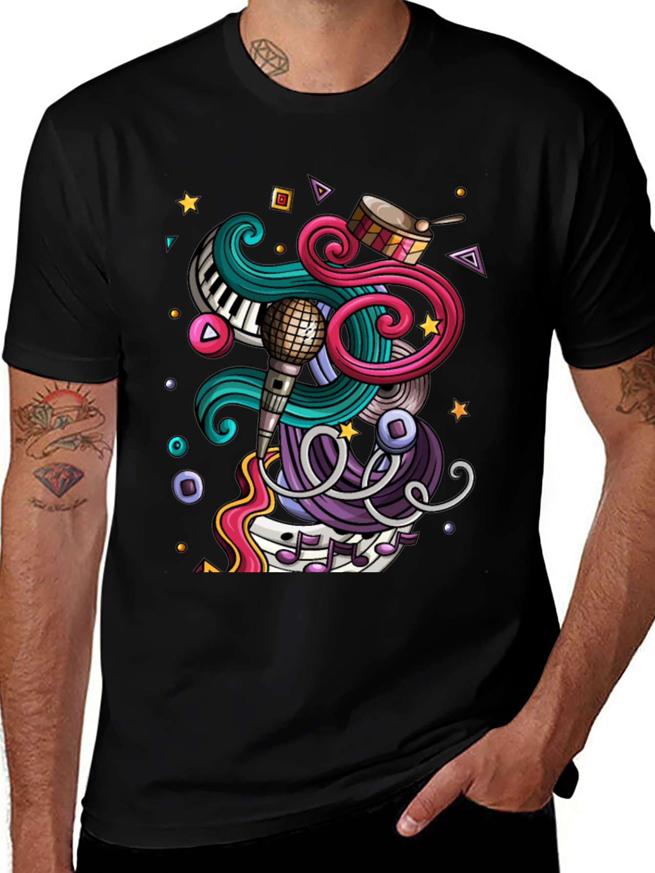 Music Lover Graphic Tee - Black Cotton T-Shirt
