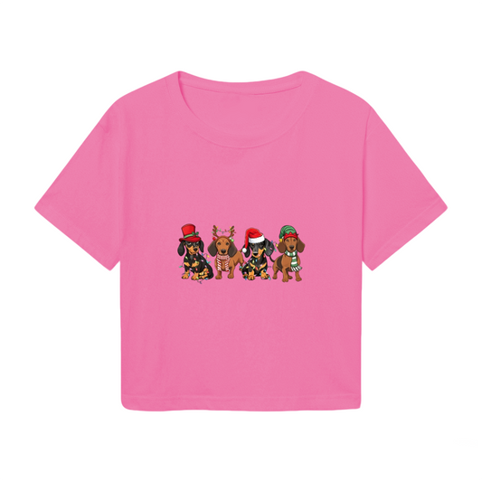 Four Festive Holiday Dachshunds Cute Christmas Crop Top