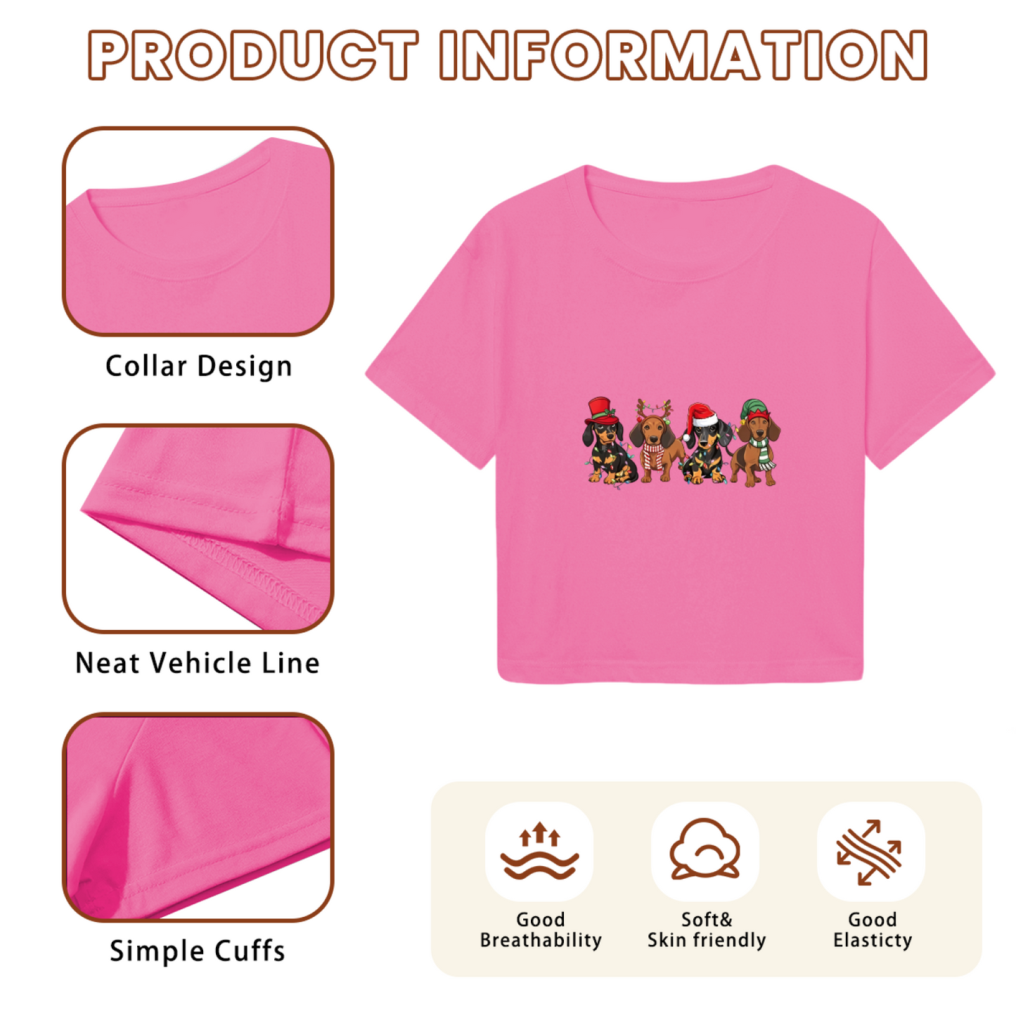 Four Festive Holiday Dachshunds Cute Christmas Crop Top