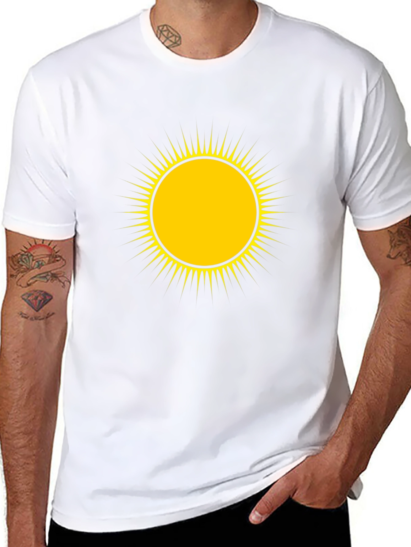 Mens Black T-Shirt with Yellow Sun Design