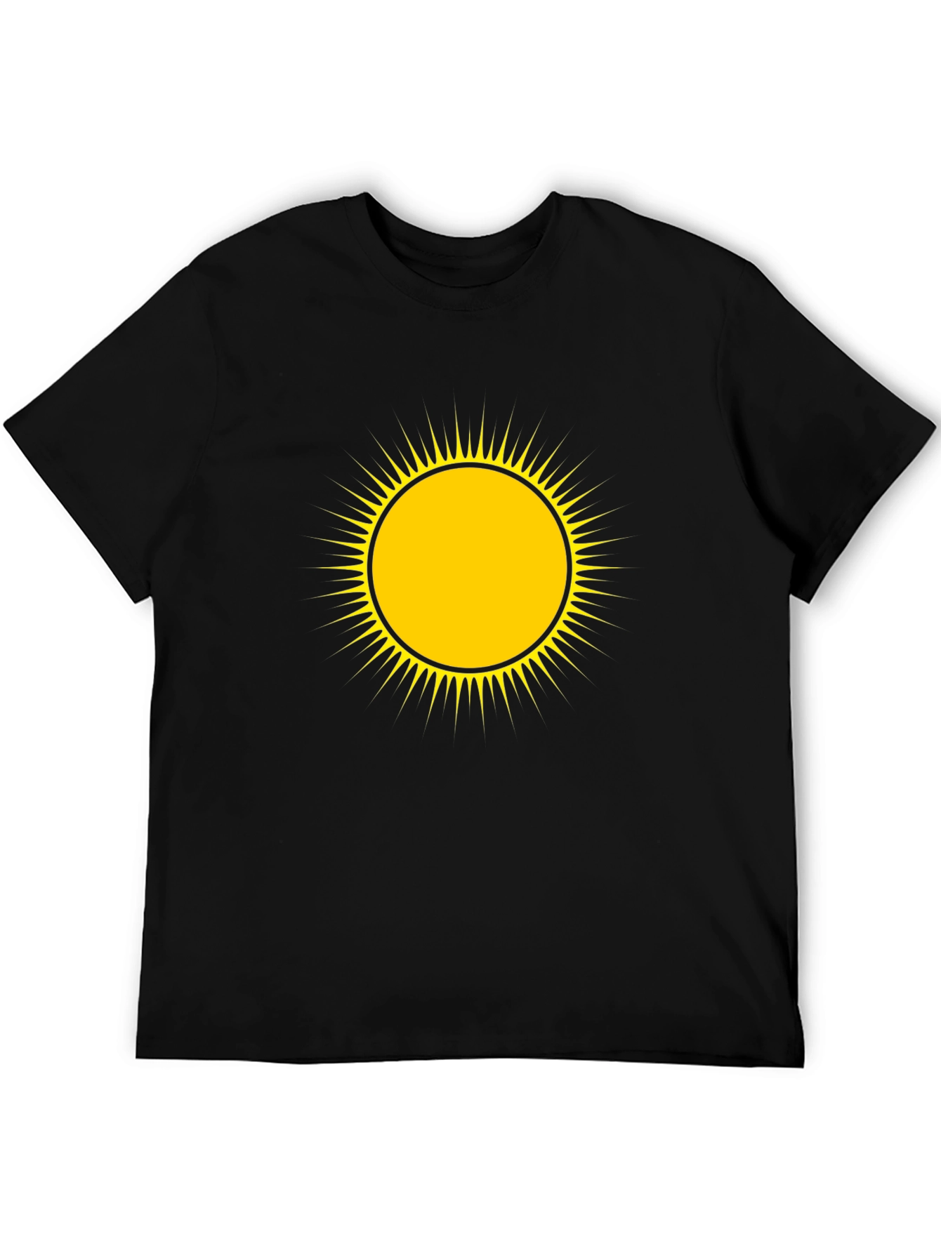 Mens Black T-Shirt with Yellow Sun Design