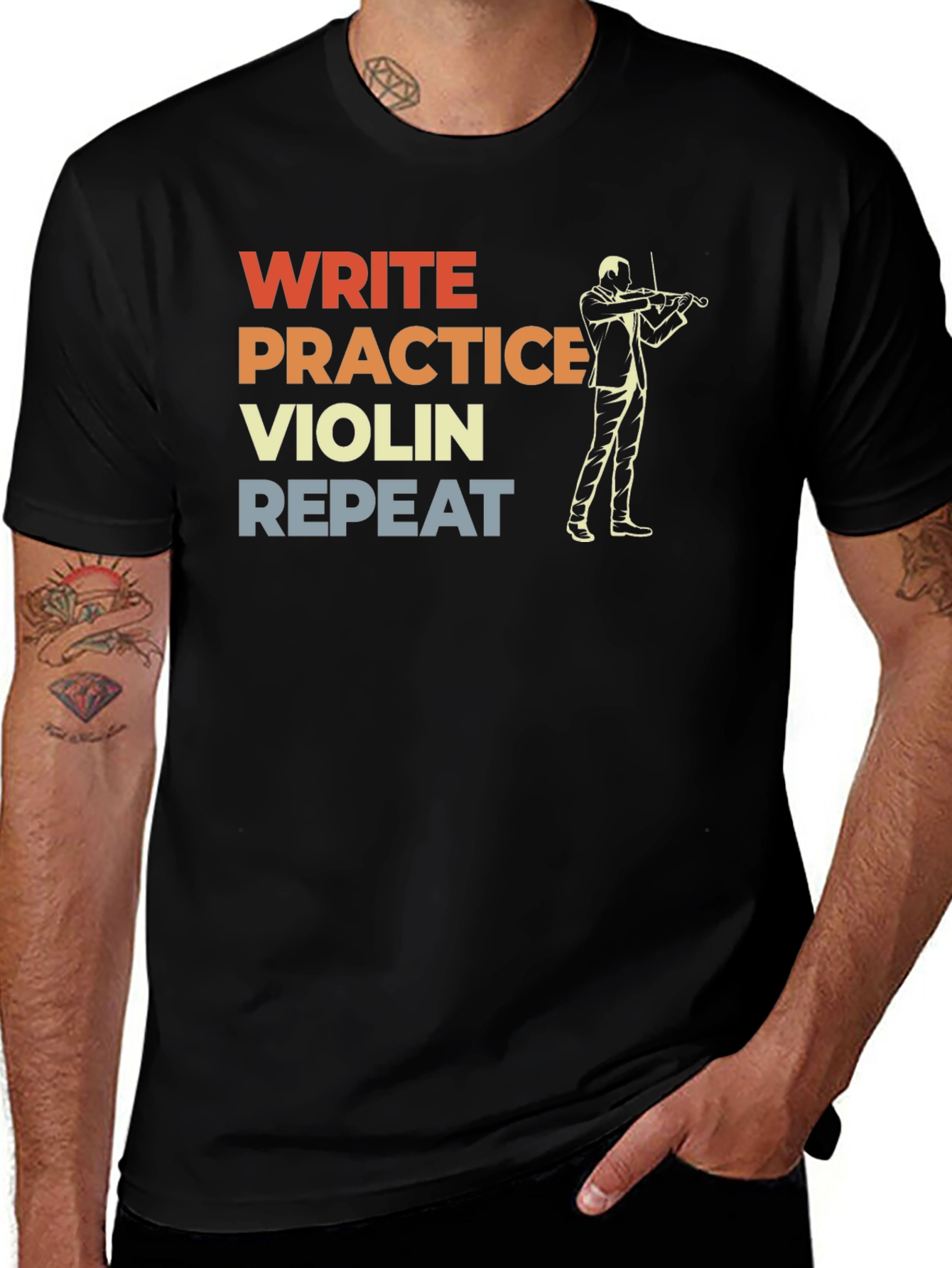 Write Practice Violin Repeat Graphic T-Shirt