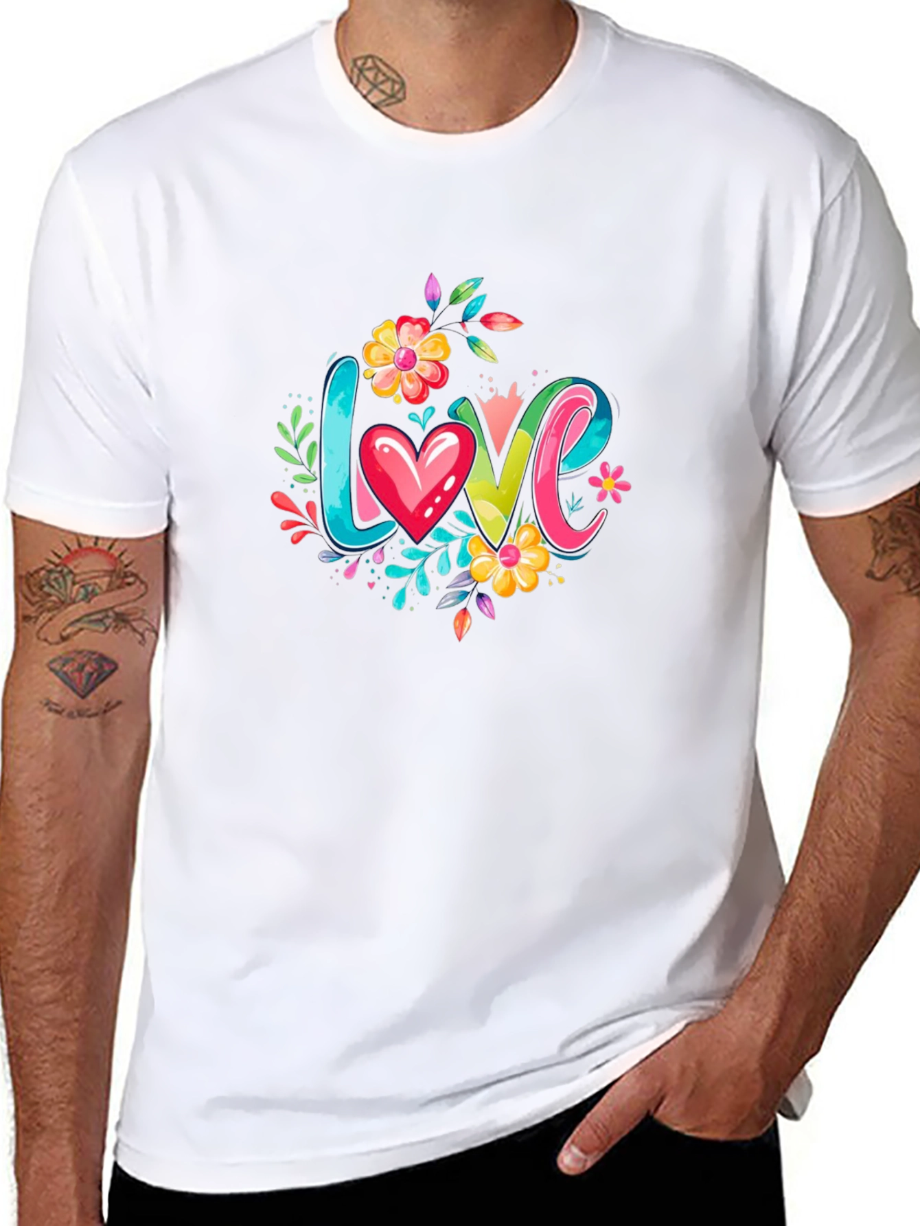 Love Floral Graphic Black T-Shirt