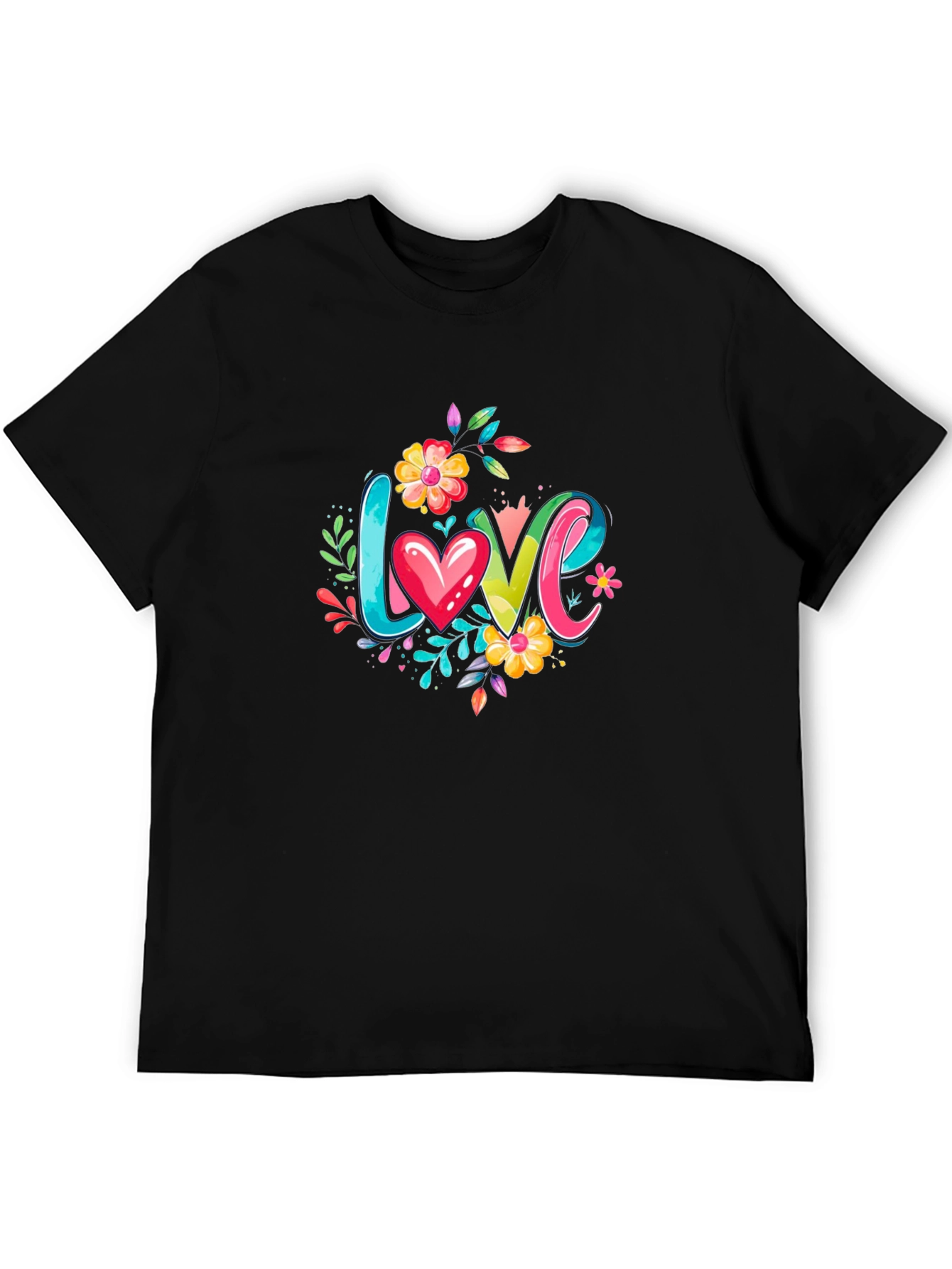 Love Floral Graphic Black T-Shirt