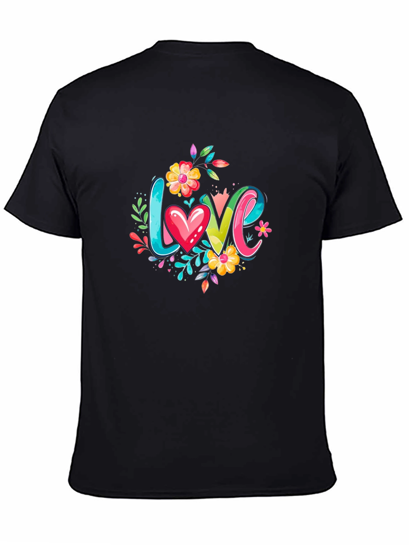 Love Floral Graphic Black T-Shirt
