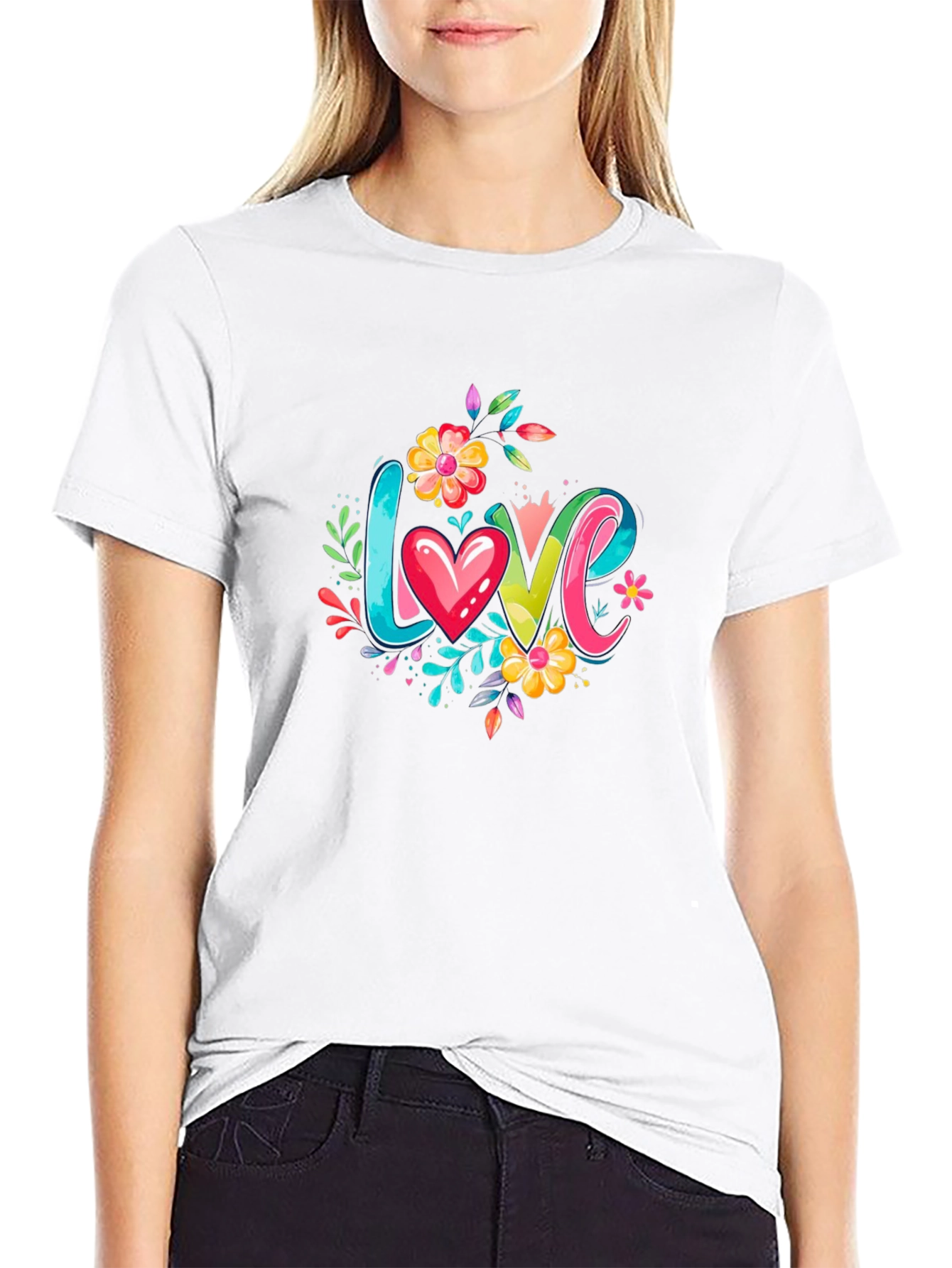 Love Floral Graphic Black T-Shirt