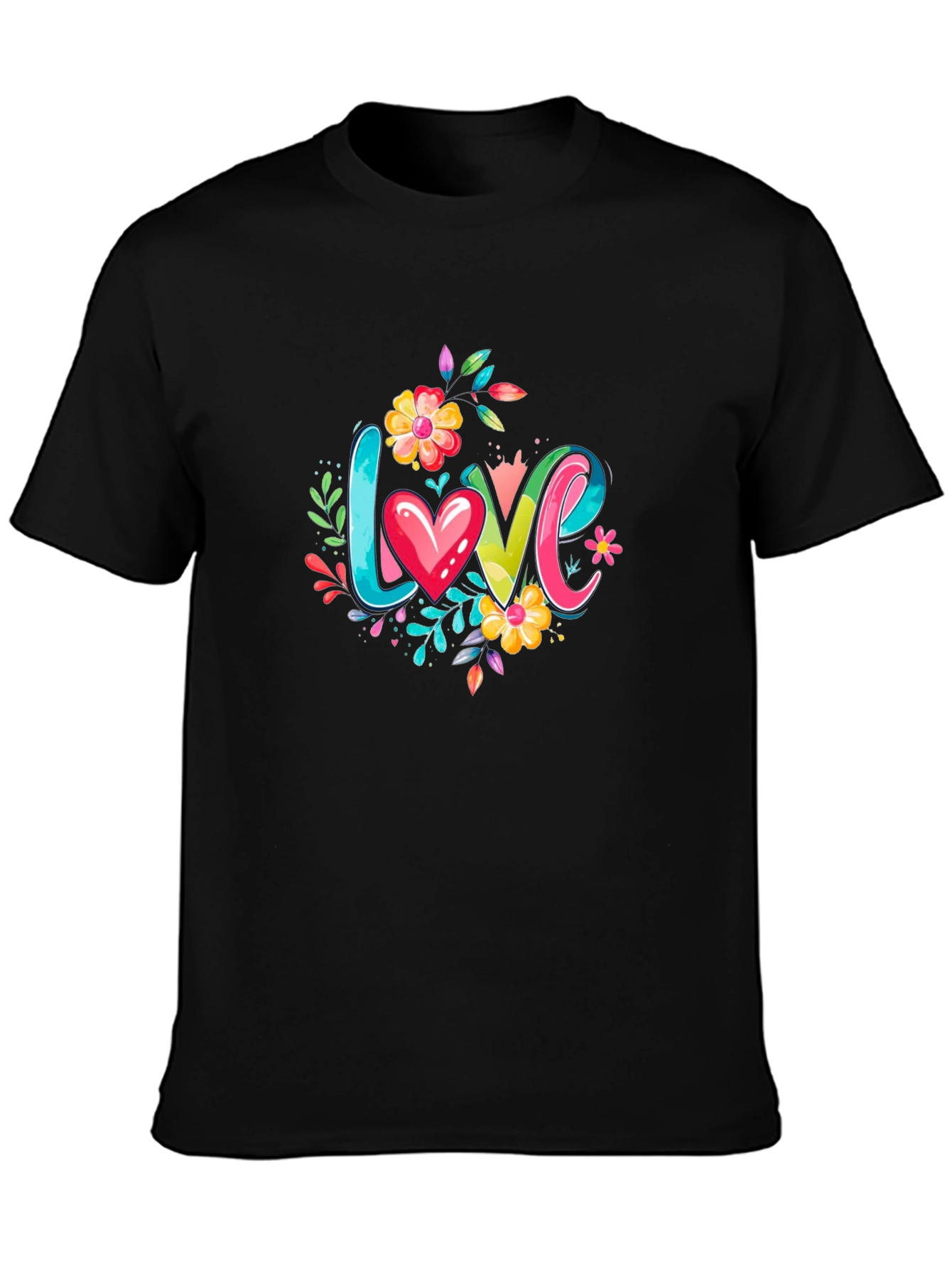 Love Floral Graphic Black T-Shirt