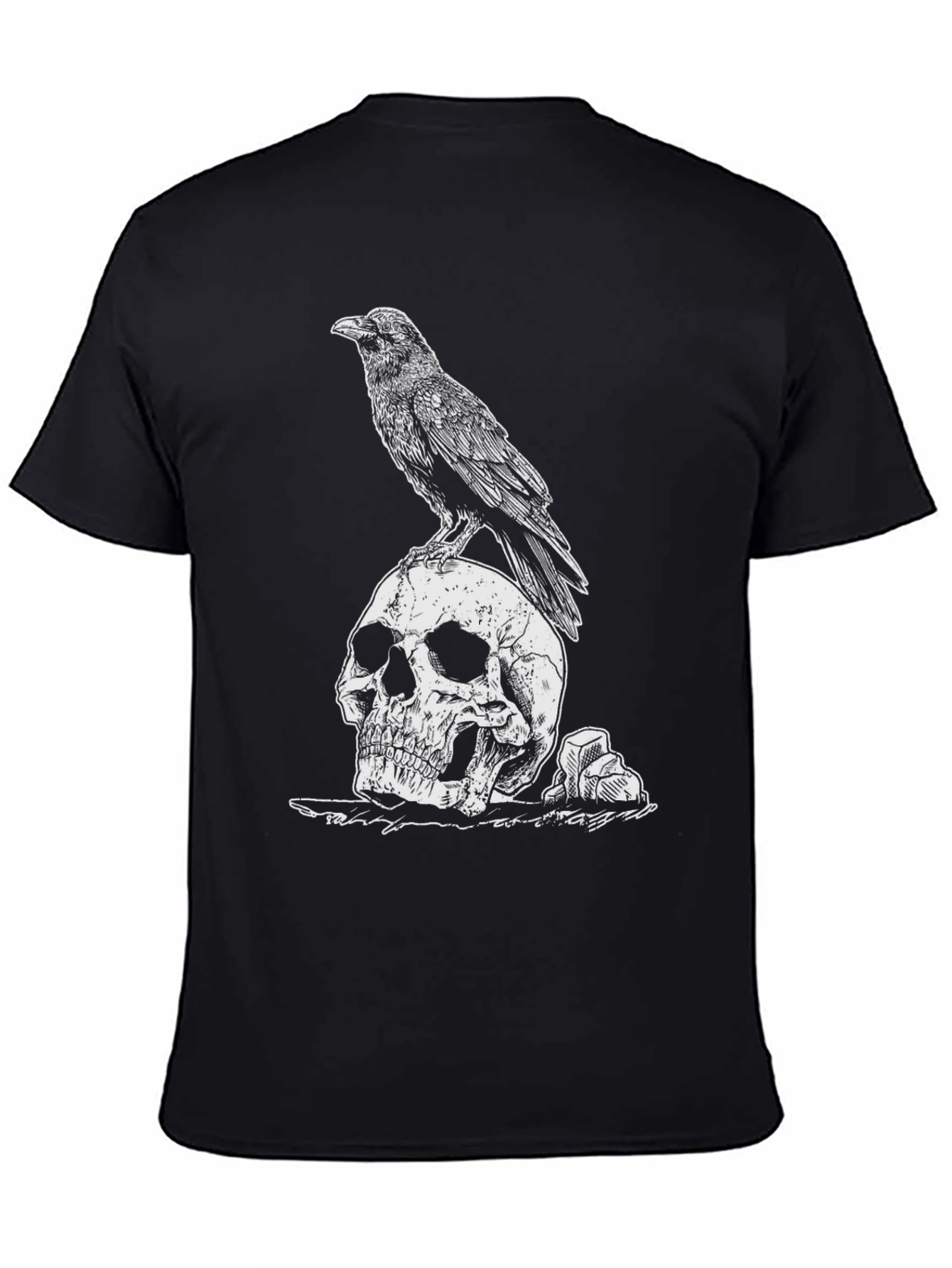 Raven on Skull Graphic Tee - Black