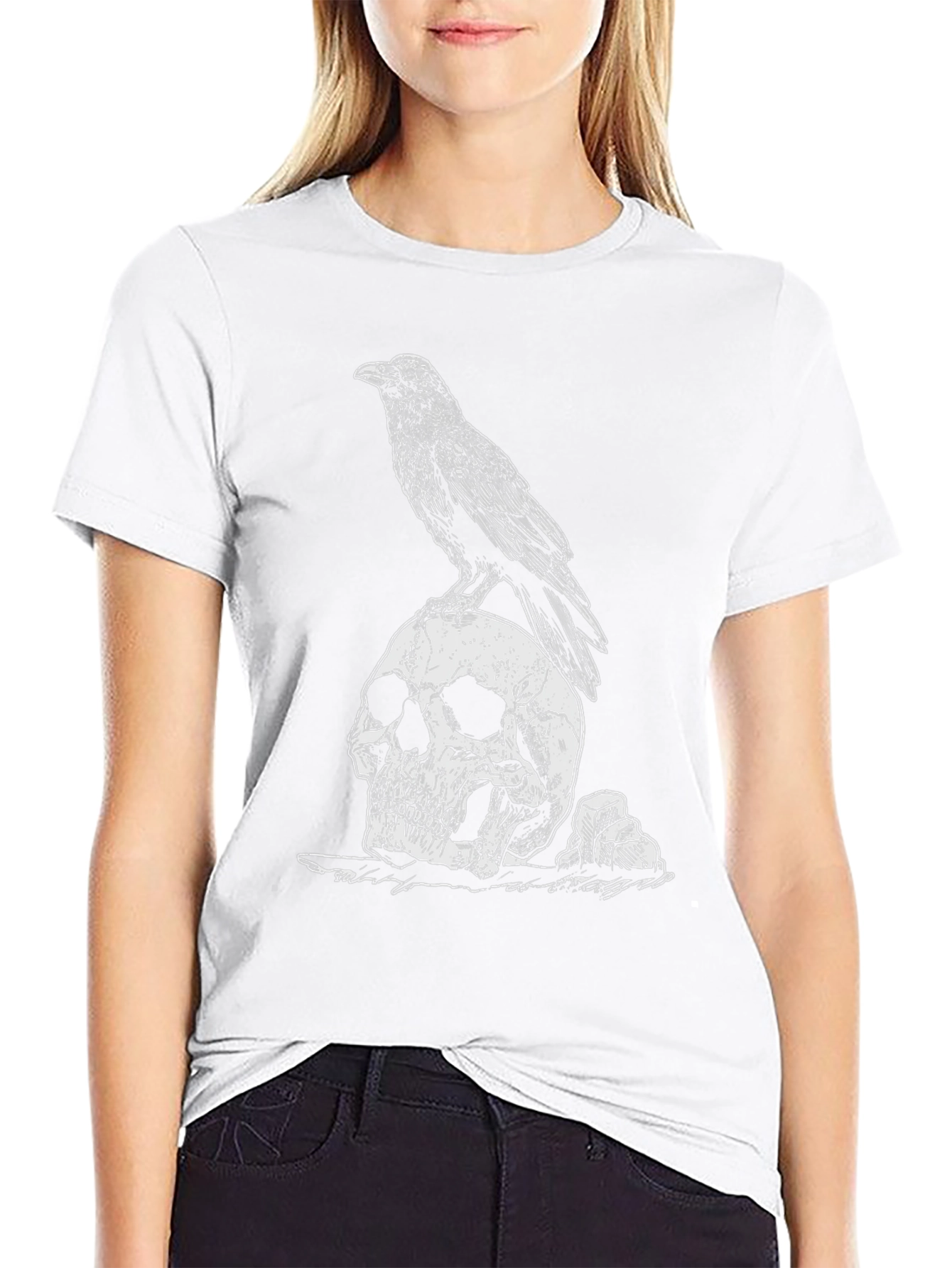 Raven on Skull Graphic Tee - Black