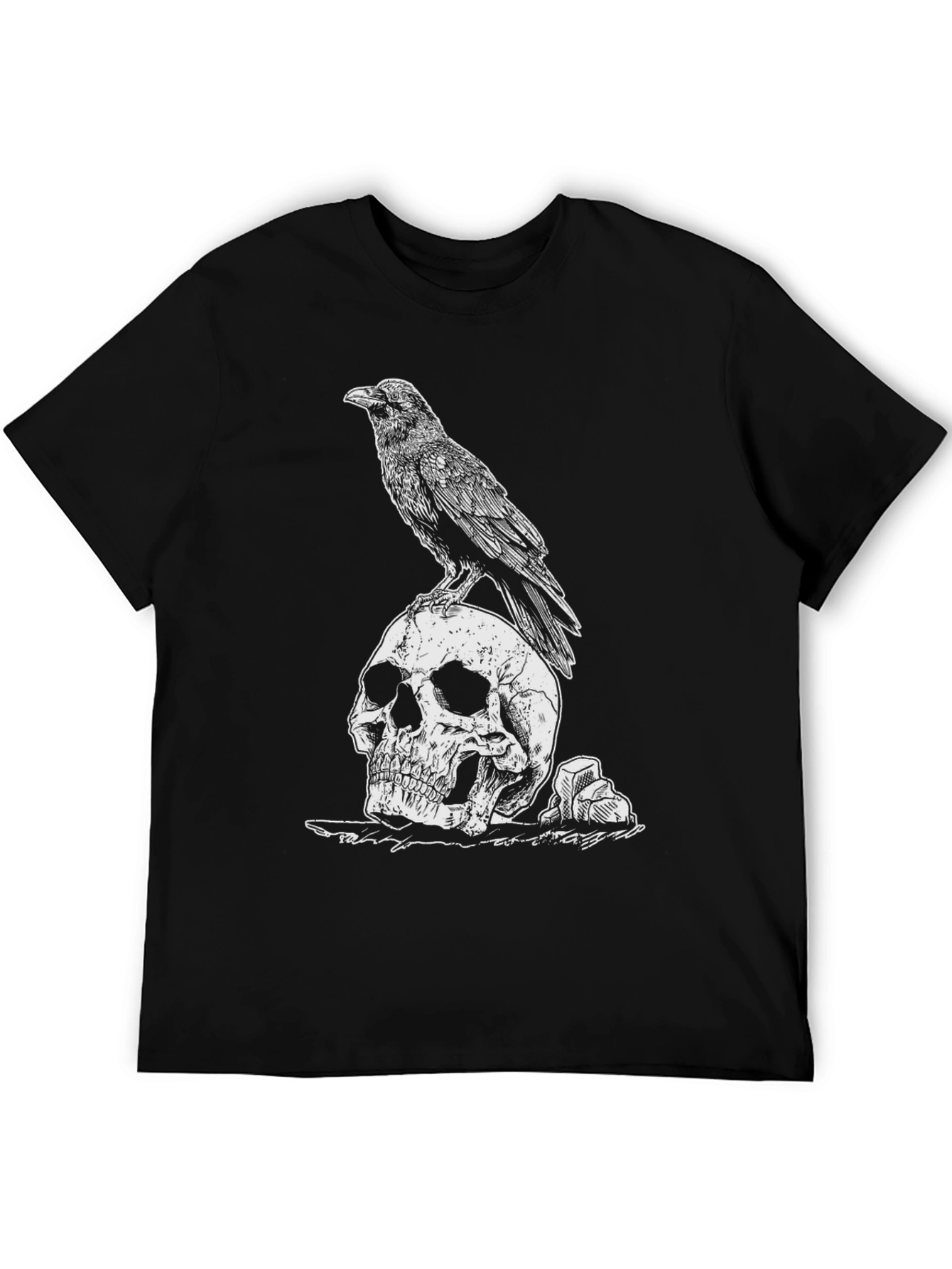 Raven on Skull Graphic Tee - Black