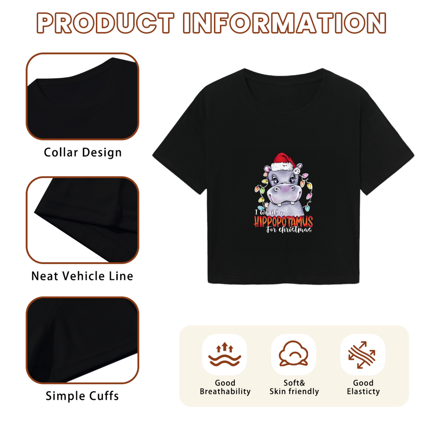 I Want A Hippopotamus For Christmas Fun X?mas Crop Tee