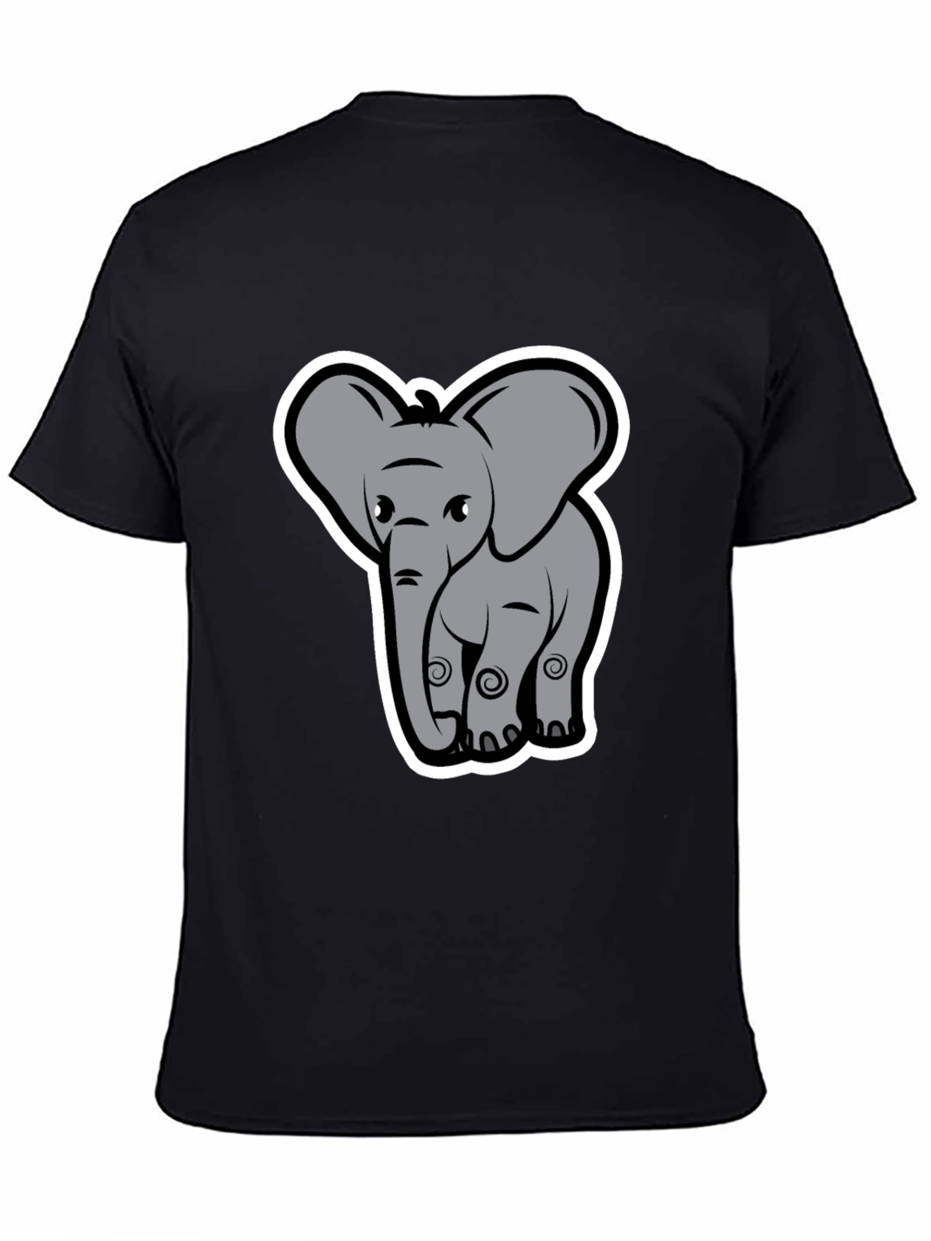 Elephant Cartoon Graphic Tee - Black