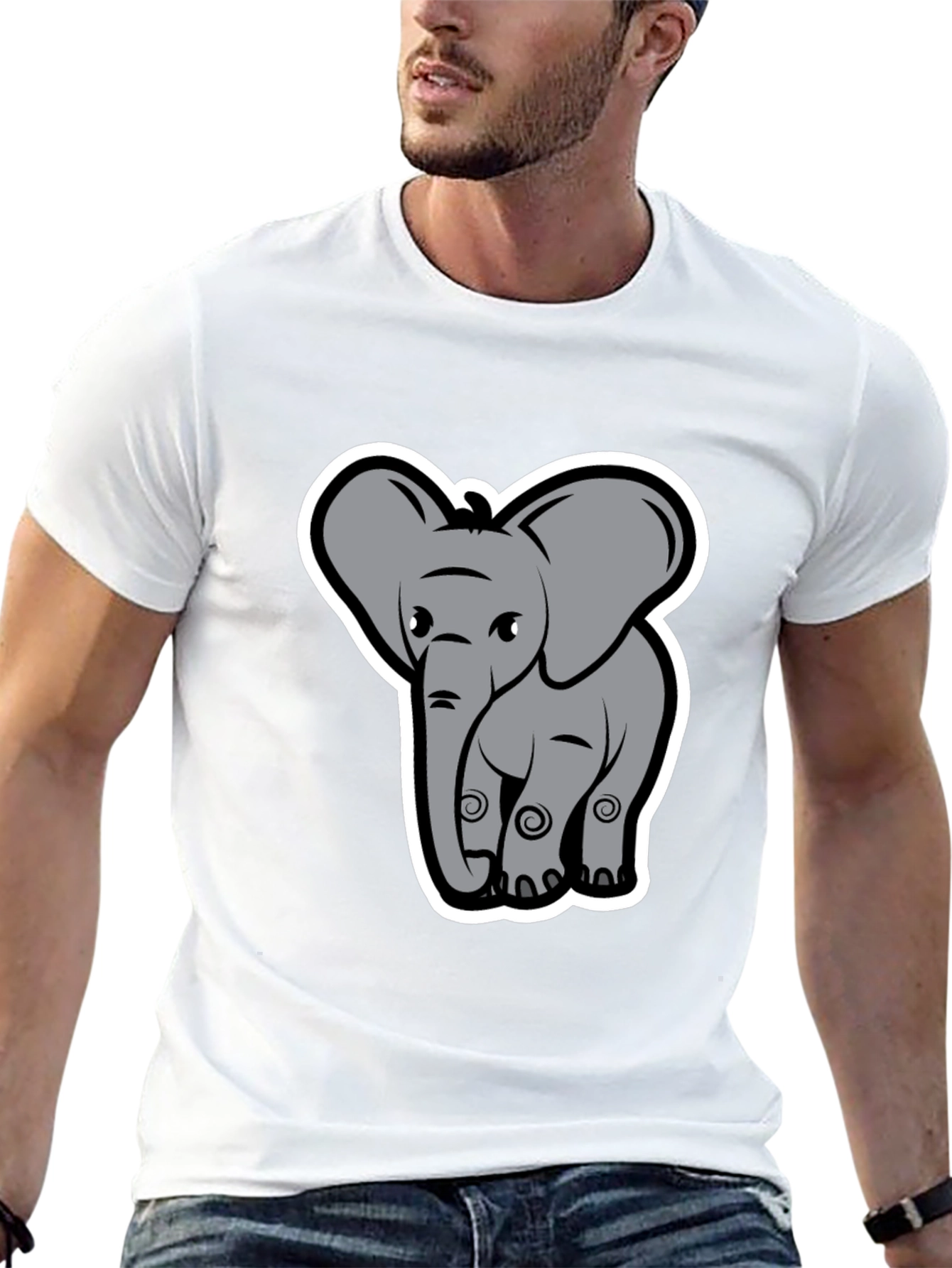 Elephant Cartoon Graphic Tee - Black