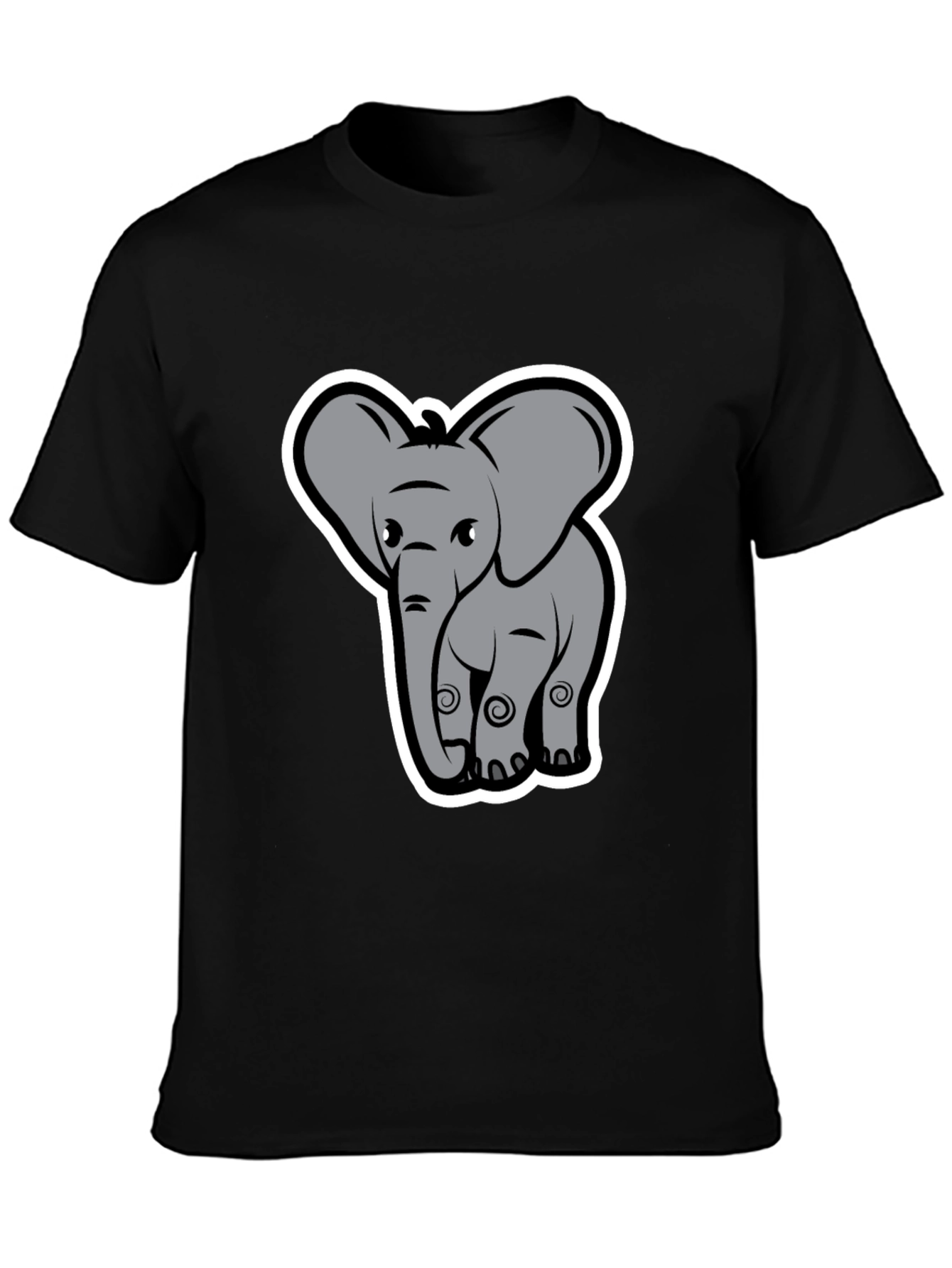 Elephant Cartoon Graphic Tee - Black