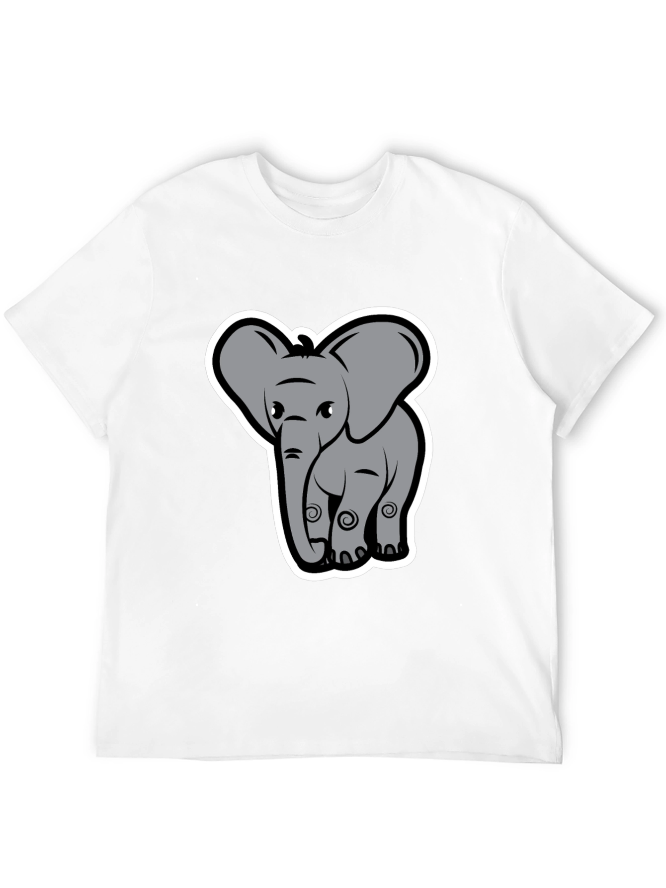 Elephant Cartoon Graphic Tee - Black