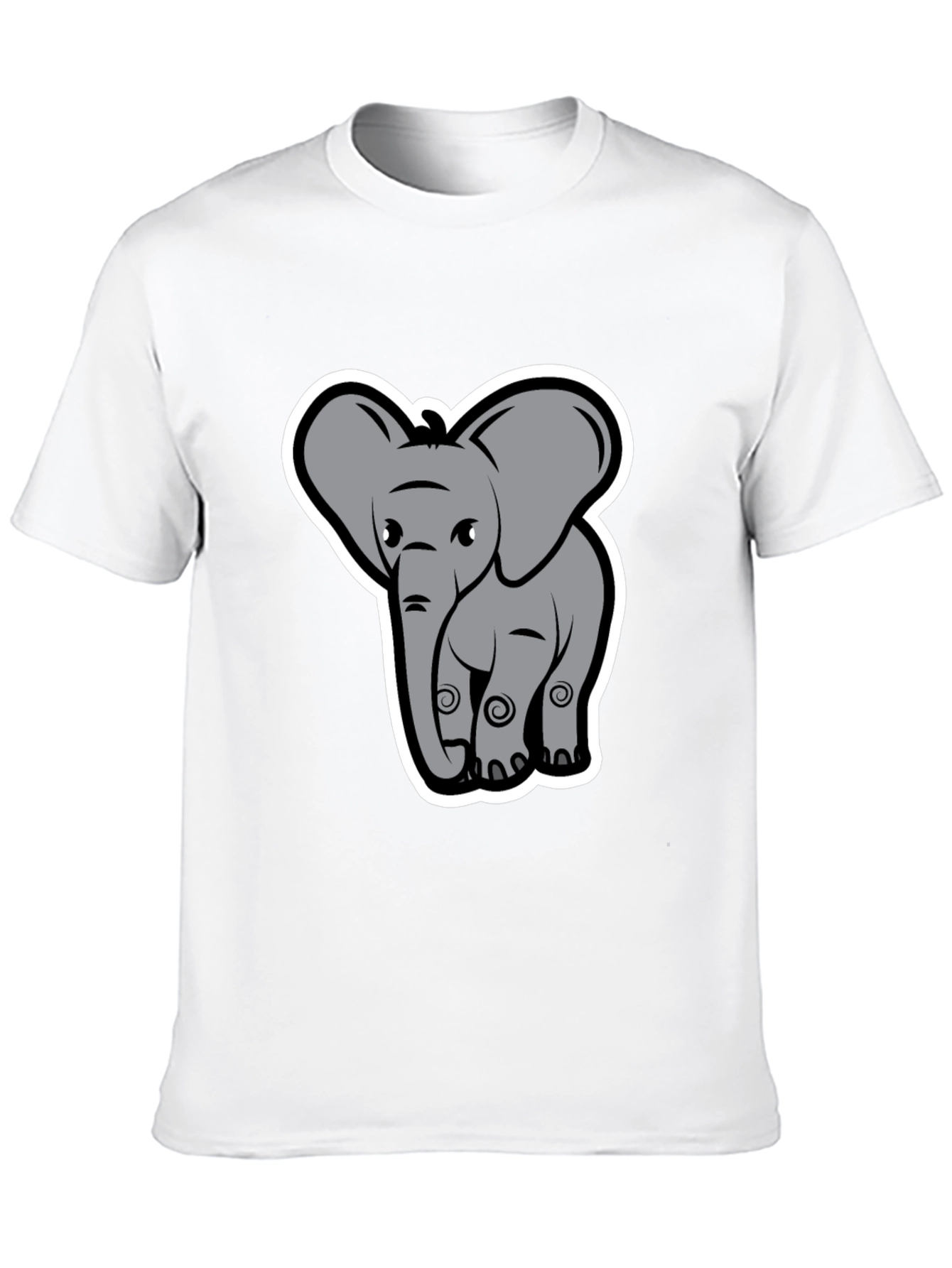 Elephant Cartoon Graphic Tee - Black