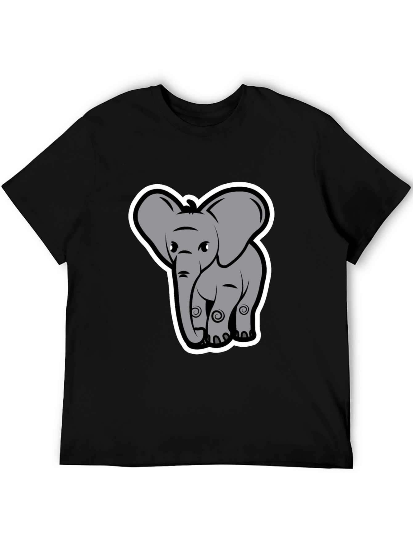 Elephant Cartoon Graphic Tee - Black