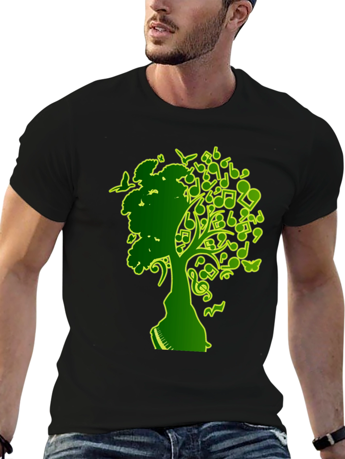 Musical Tree Graphic T-Shirt - Black