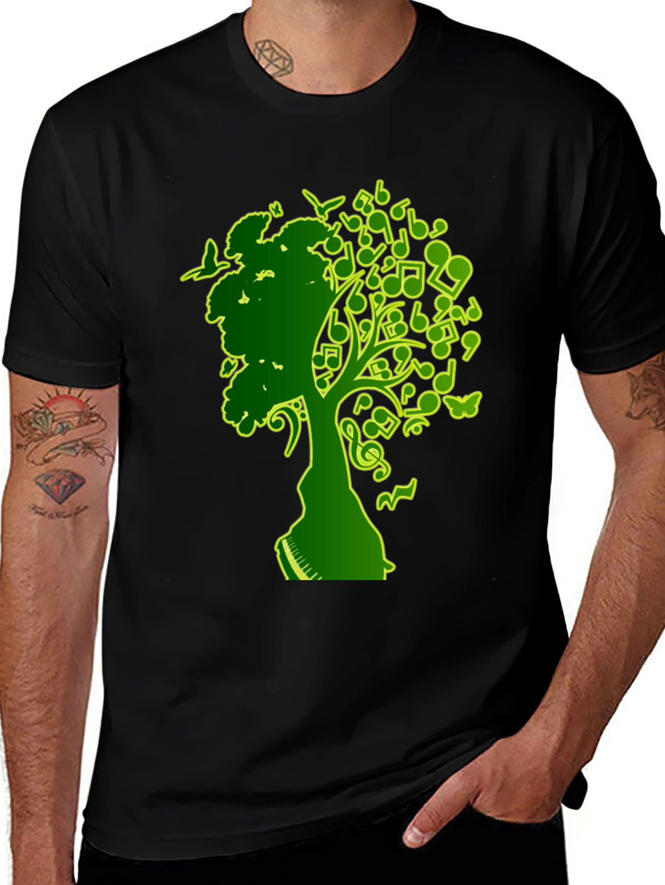 Musical Tree Graphic T-Shirt - Black