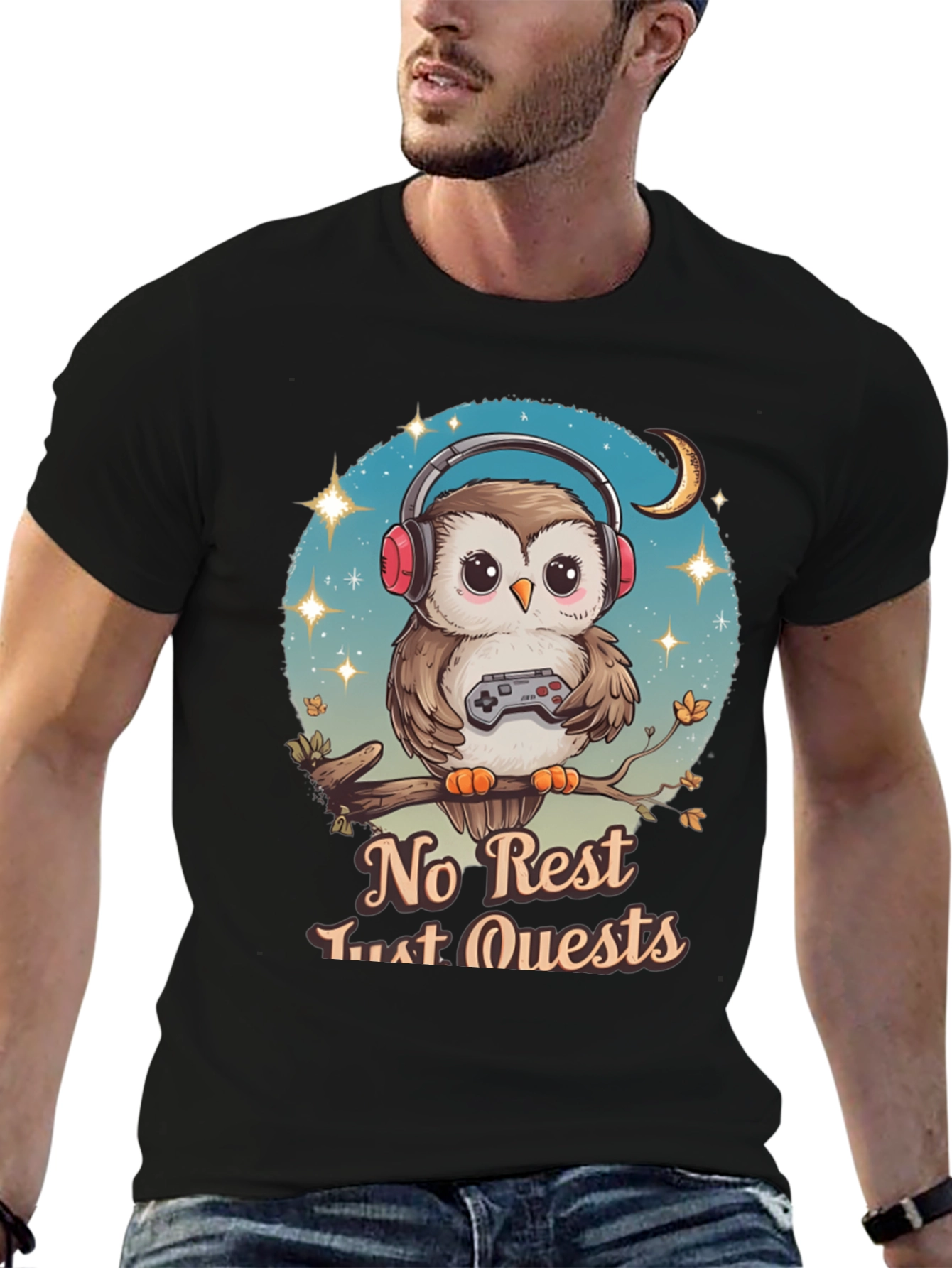 Gamer Owl T-Shirt - No Rest Just Quests