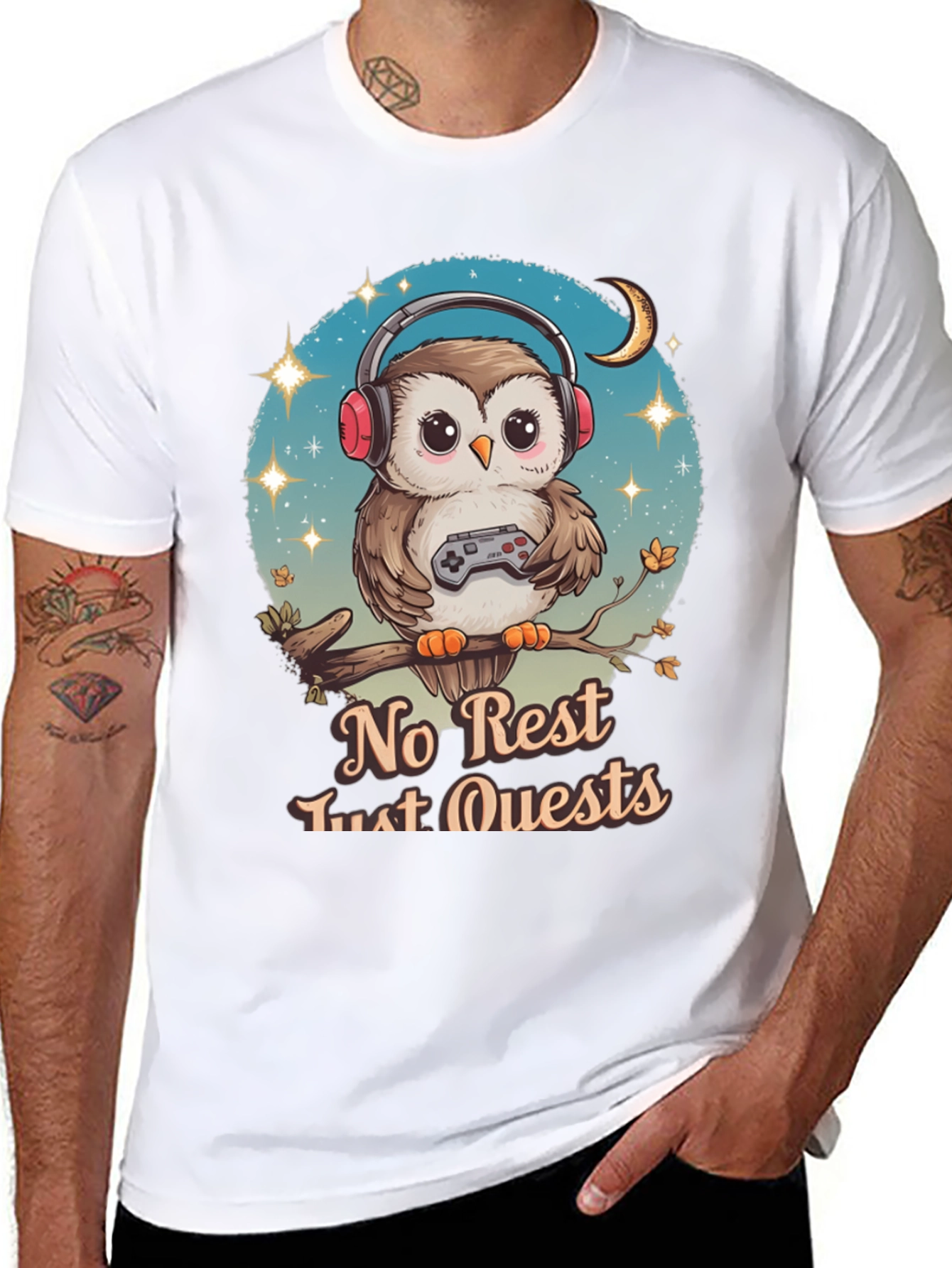 Gamer Owl T-Shirt - No Rest Just Quests