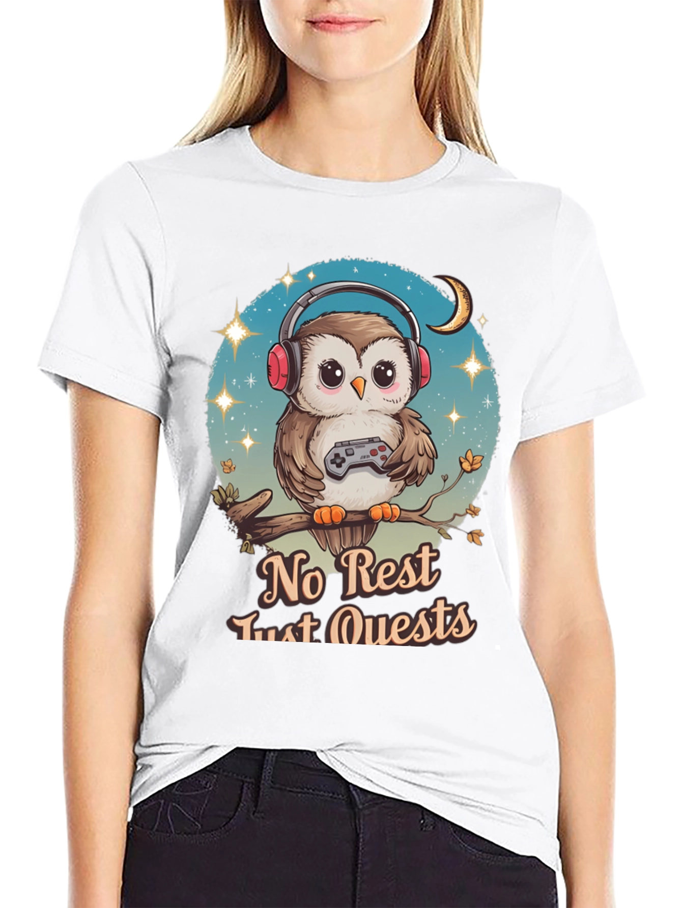 Gamer Owl T-Shirt - No Rest Just Quests