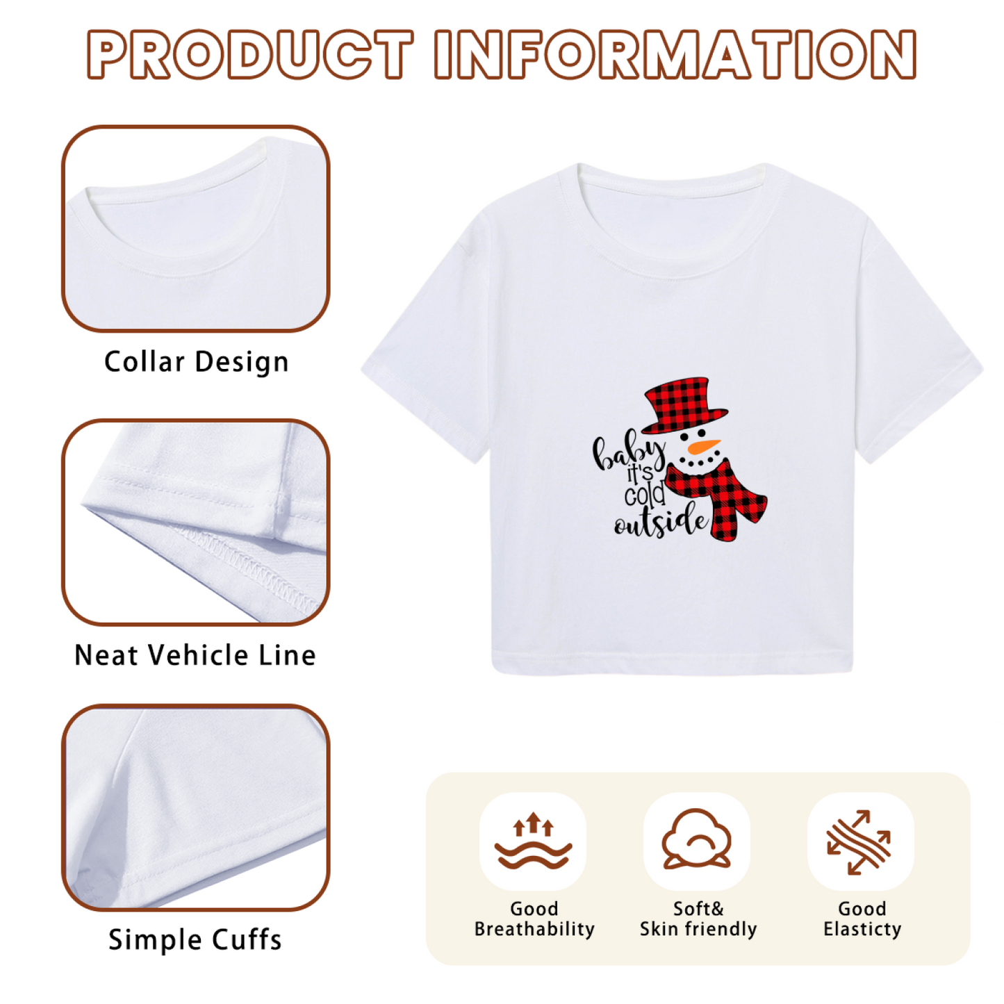 Baby It¡¯s Cold Outside Buffalo Plaid Snowman Holiday Crop Top