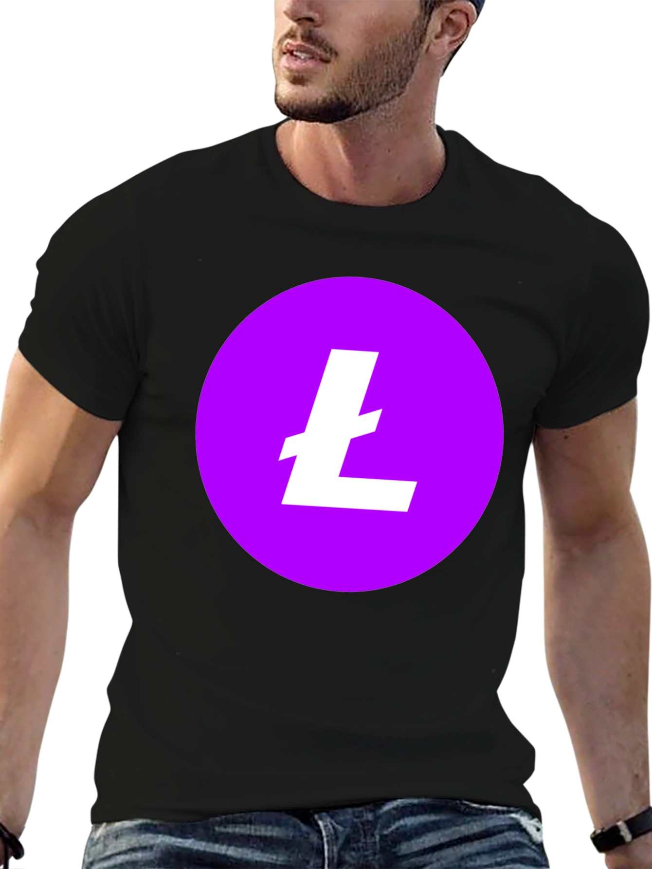 Litecoin Crypto T-Shirt - Round Purple Logo Black Tee