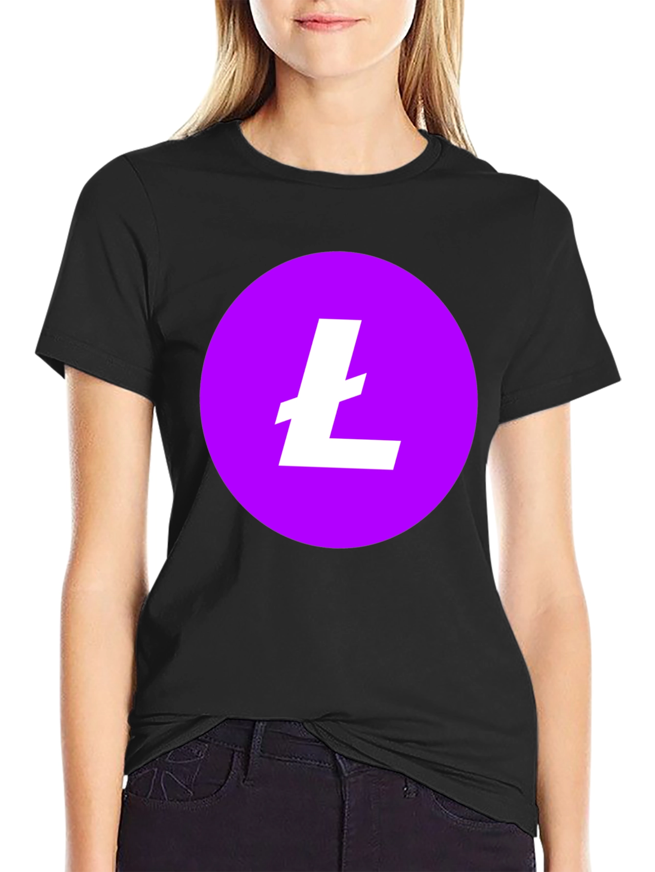 Litecoin Crypto T-Shirt - Round Purple Logo Black Tee