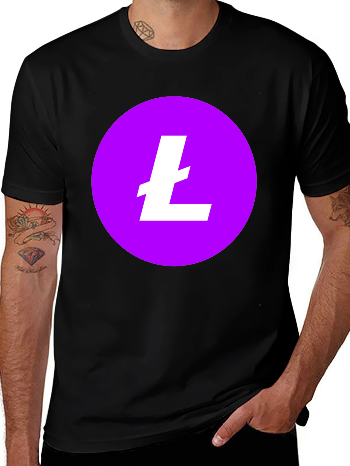 Litecoin Crypto T-Shirt - Round Purple Logo Black Tee